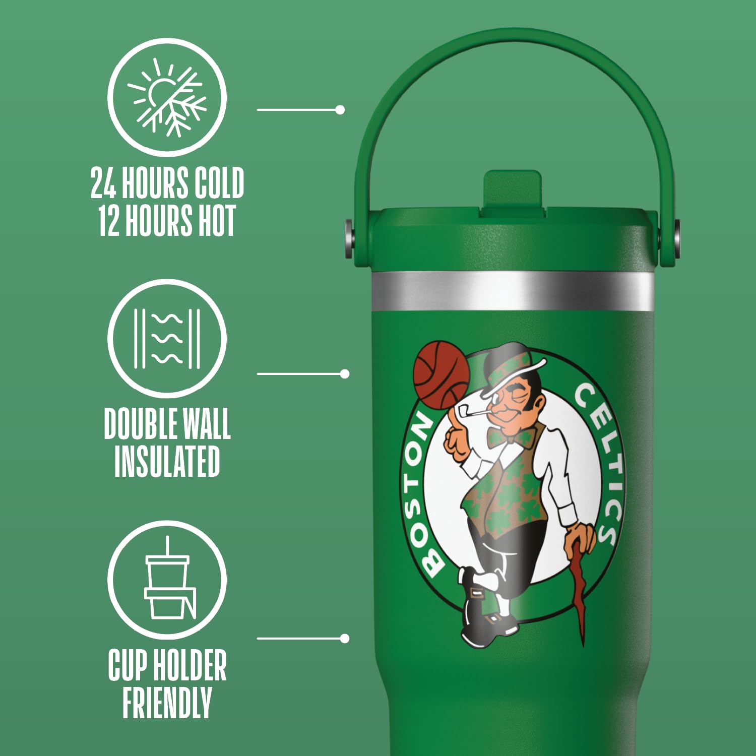 Hydrapeak NBA Officially Licensed Boston Celtics Nomad 32oz Insulated Tumbler with Straw Lid - Green