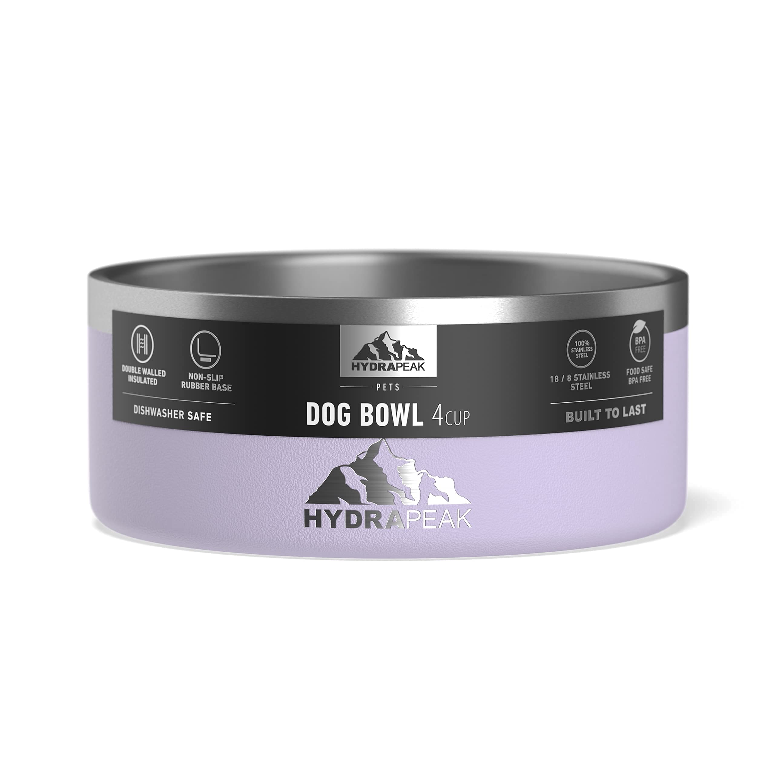 Hydrapeak Orchid Dog Bowl 32oz - Non Slip Stainless Steel Dog Dish