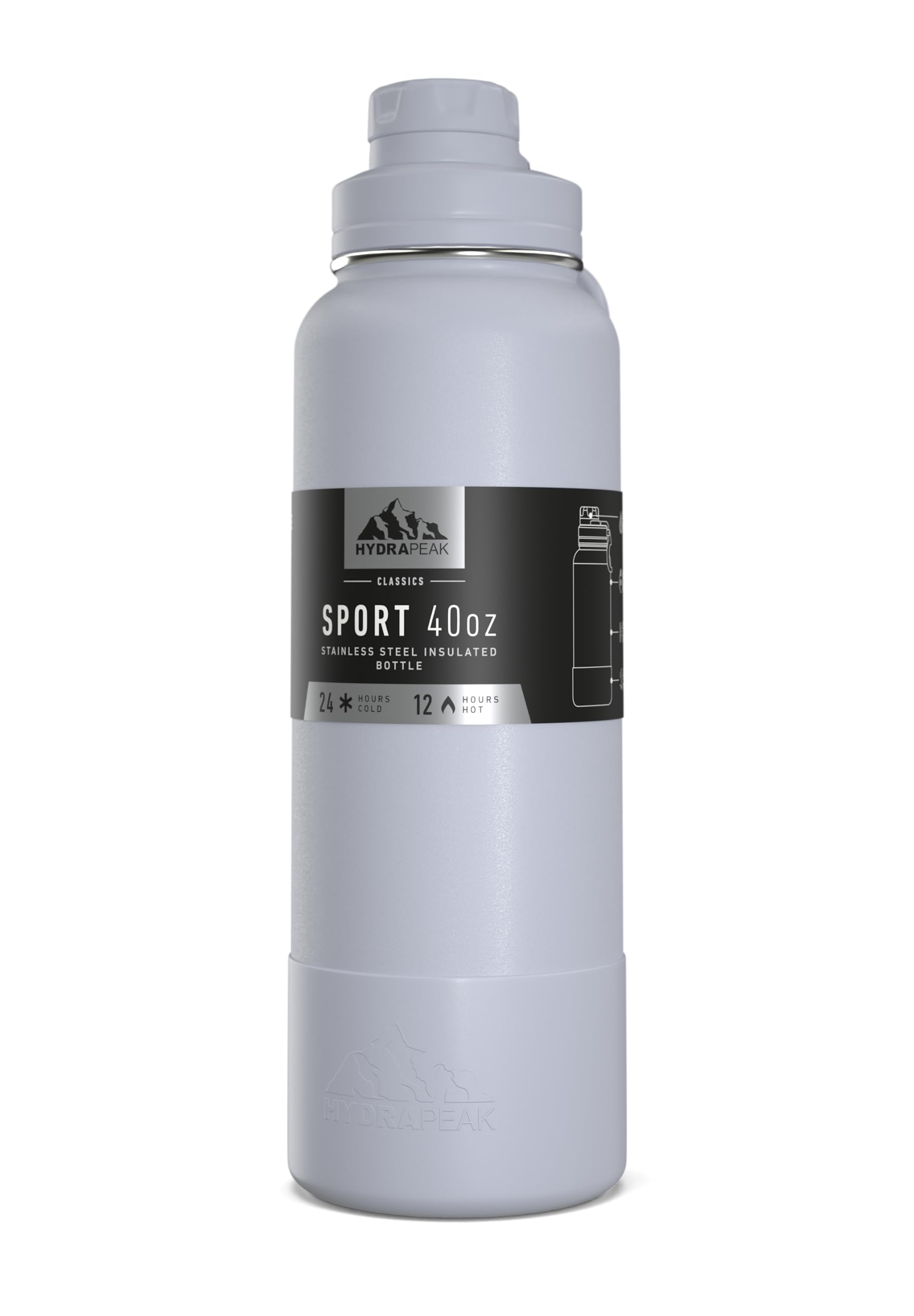 Hydrapeak 40oz Sport Insulated Water Bottle with Chug Lid – Ice, Leak-Proof Stainless Steel
