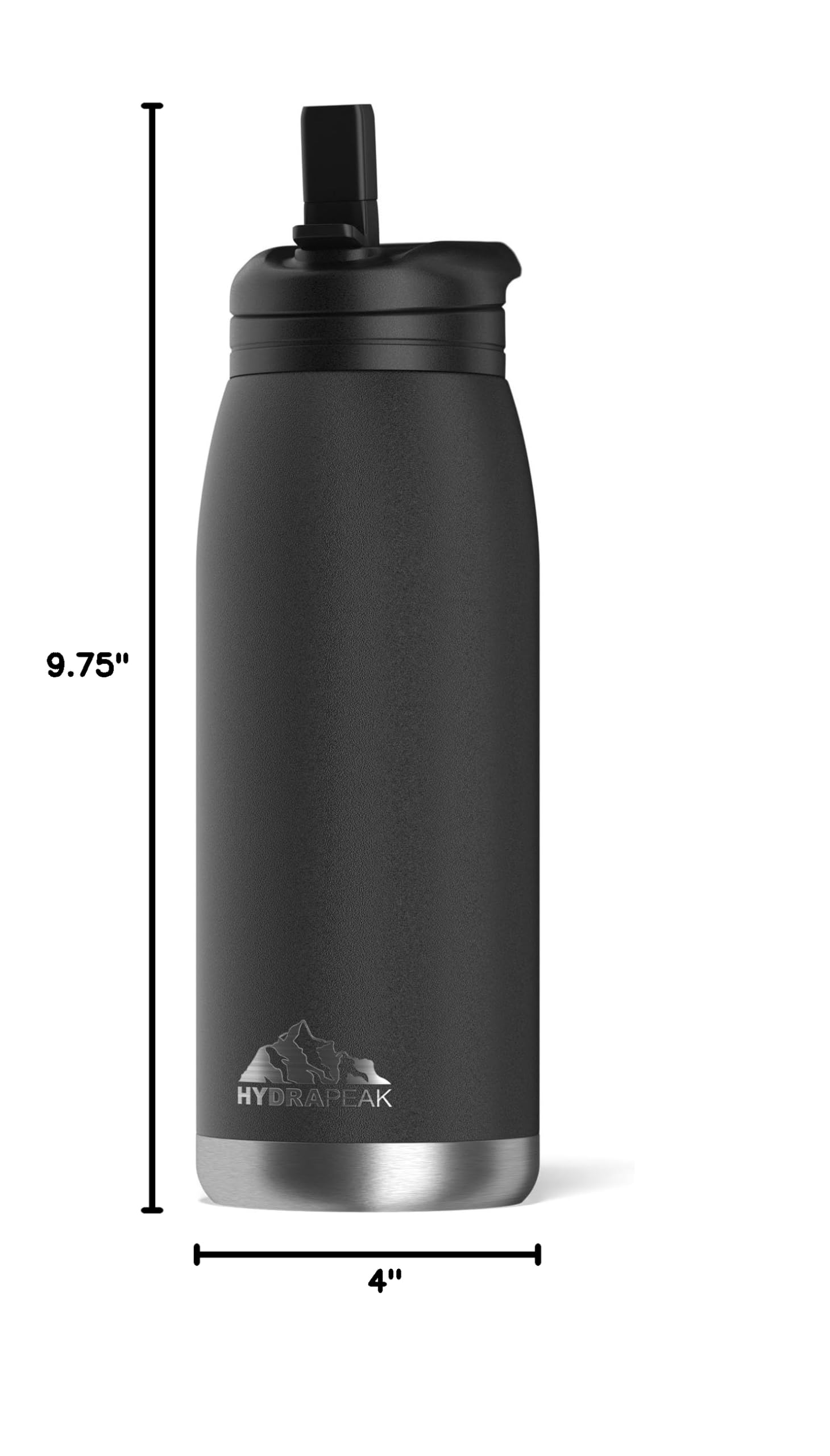 Hydrapeak Flow 32oz Insulated Water Bottle with Straw Lid - Black, BPA-Free, Leak-Proof
