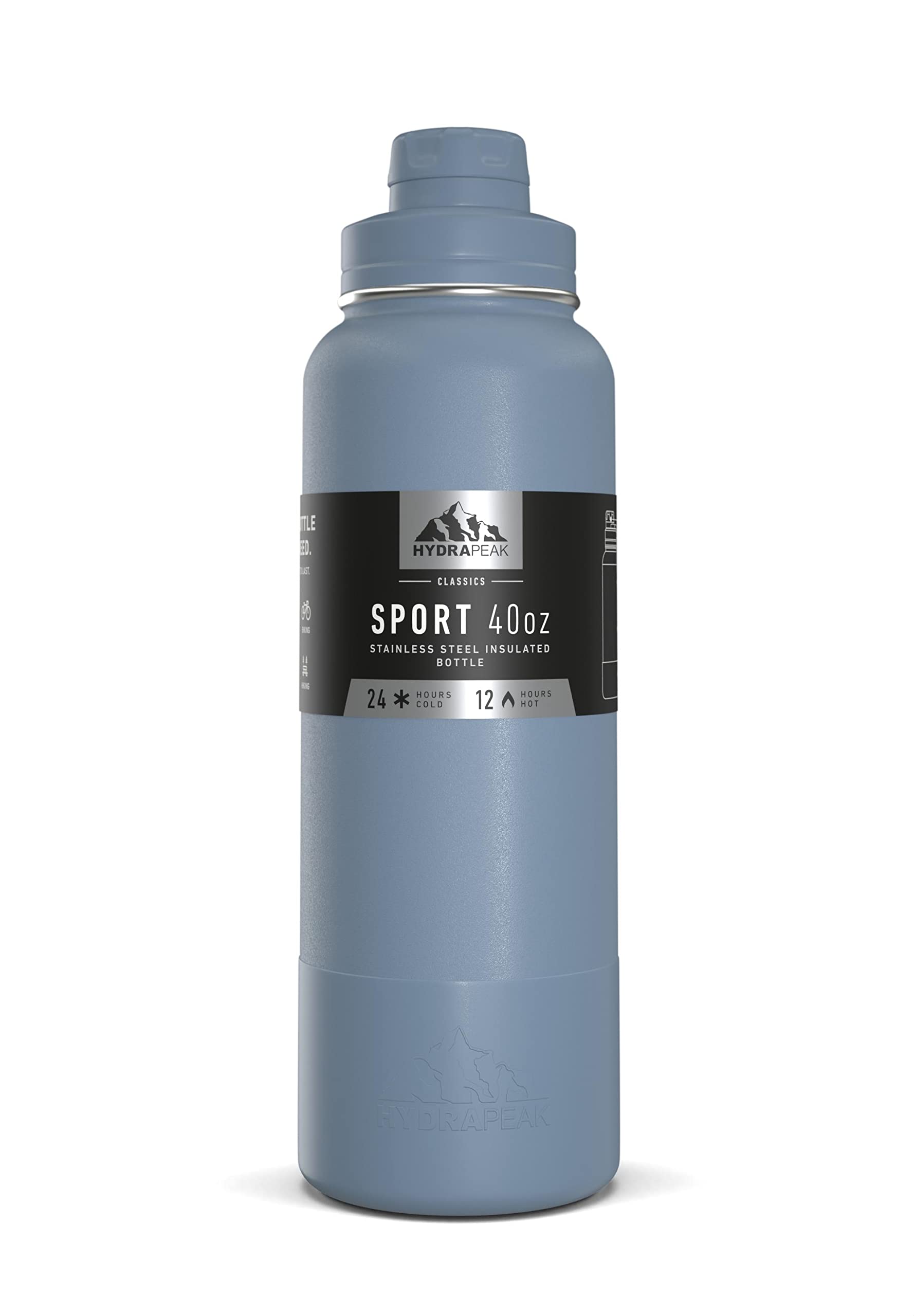 Hydrapeak 40oz Sport Insulated Water Bottle with Chug Lid, Premium Stainless Steel, Leak-Proof, Keeps Cold 24