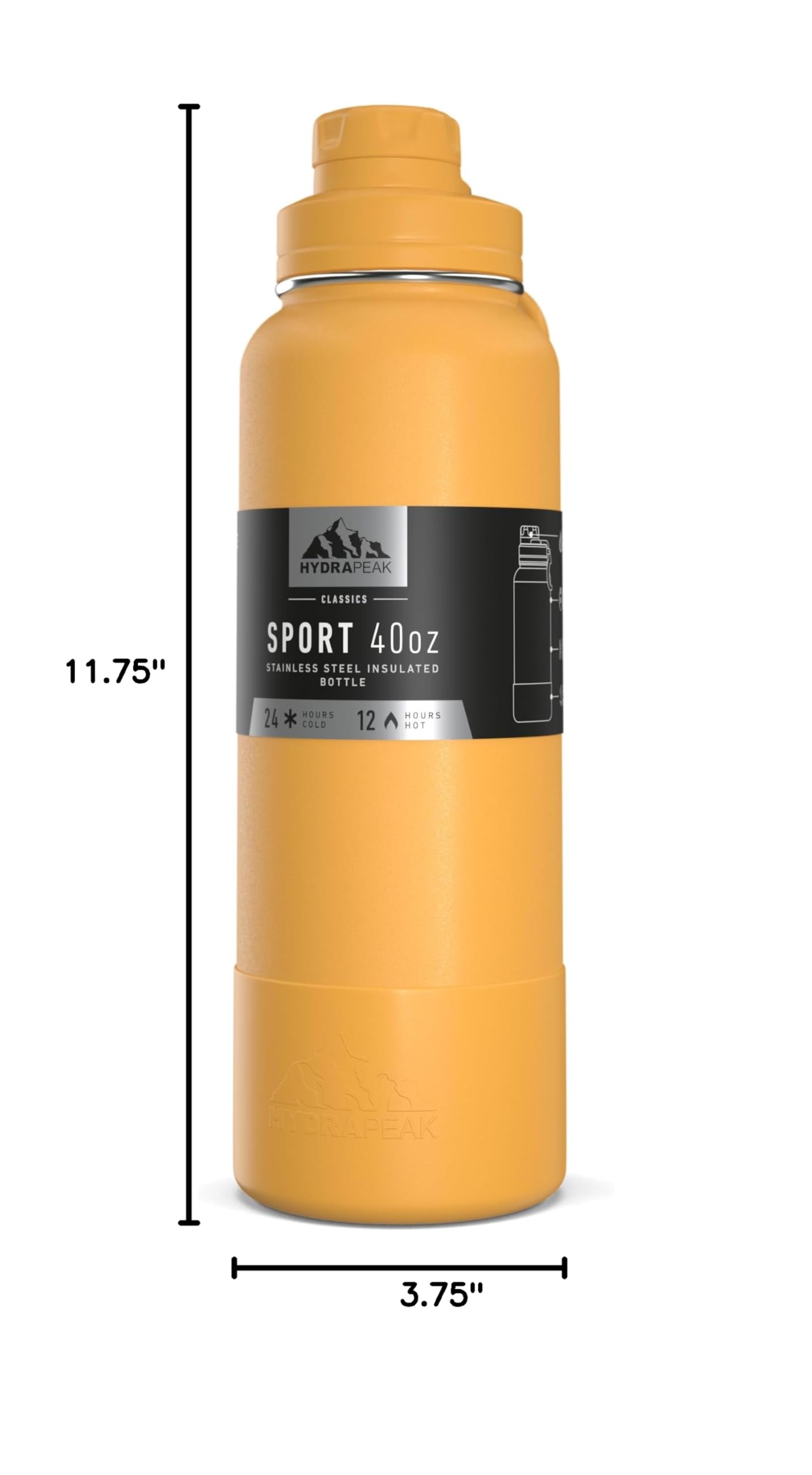 Hydrapeak 40oz Sport Insulated Water Bottle Tangerine - Double Wall Stainless Steel with Chug Lid