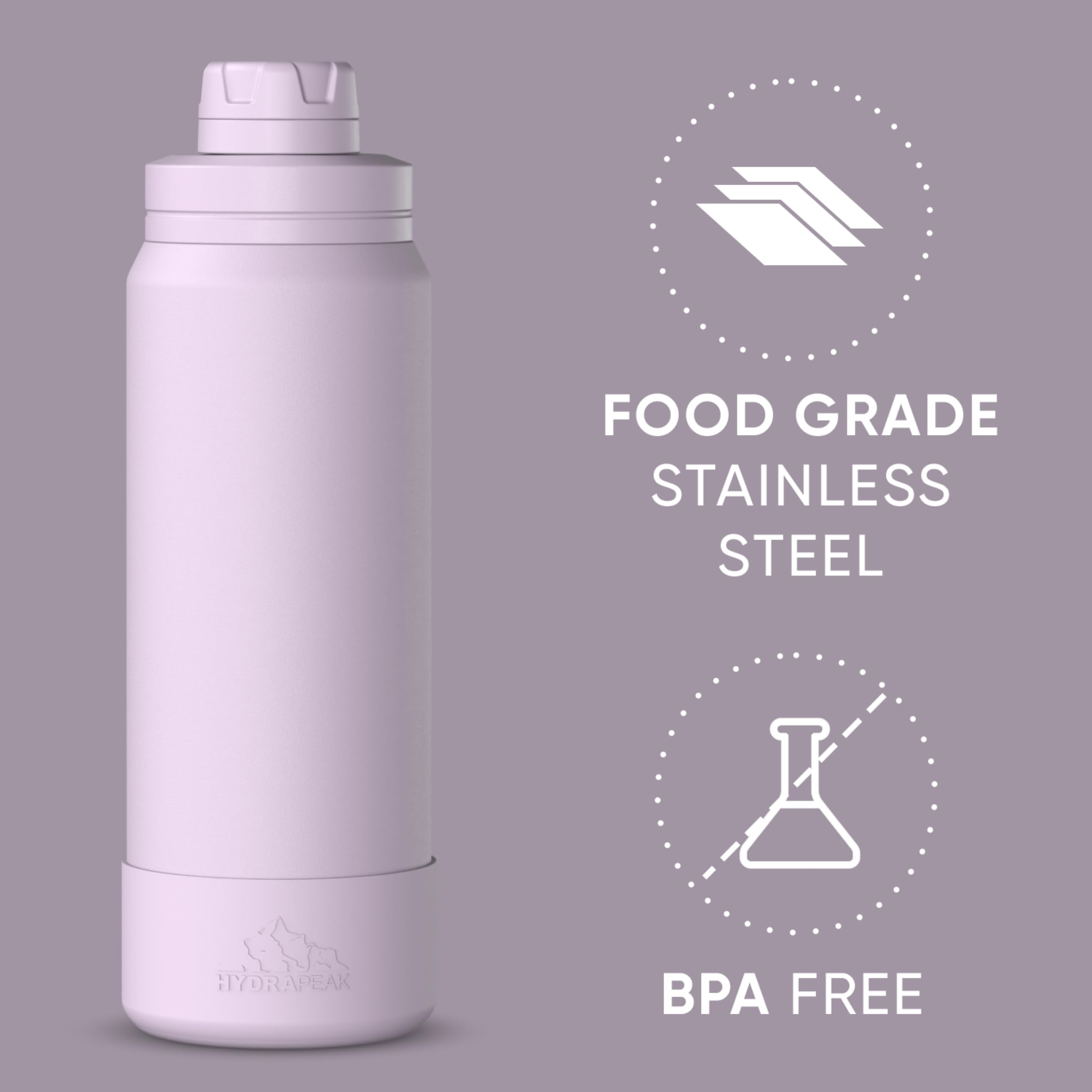 Hydrapeak 26oz Sport Insulated Water Bottle with Chug Lid - Leak & Spill Proof, Premium Stainless Steel, Blush