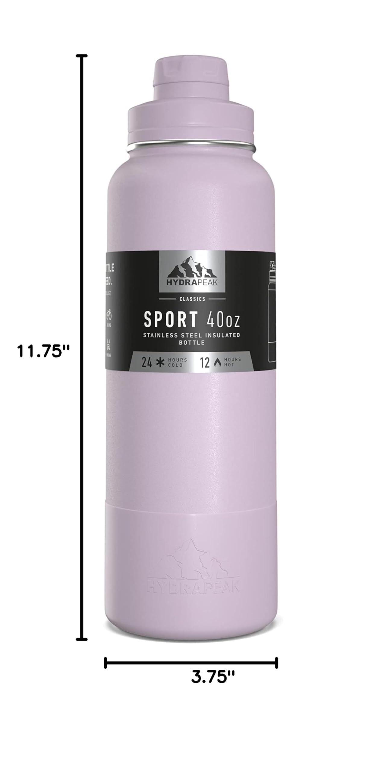 Hydrapeak 40oz Sport Insulated Water Bottle with Chug Lid - Stainless Steel, Blush, Keeps Cold 24 Hours