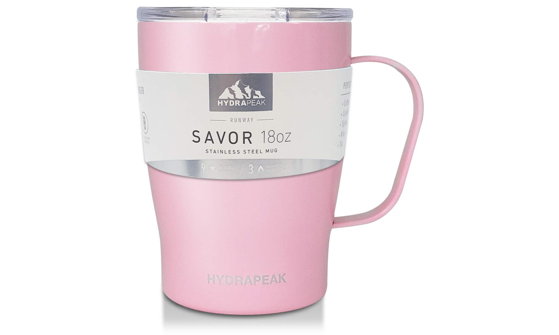 Hydrapeak SAVOR 18oz Double Vacuum Insulated Coffee Mug - Pink, Stainless Steel Travel Cup with Handle
