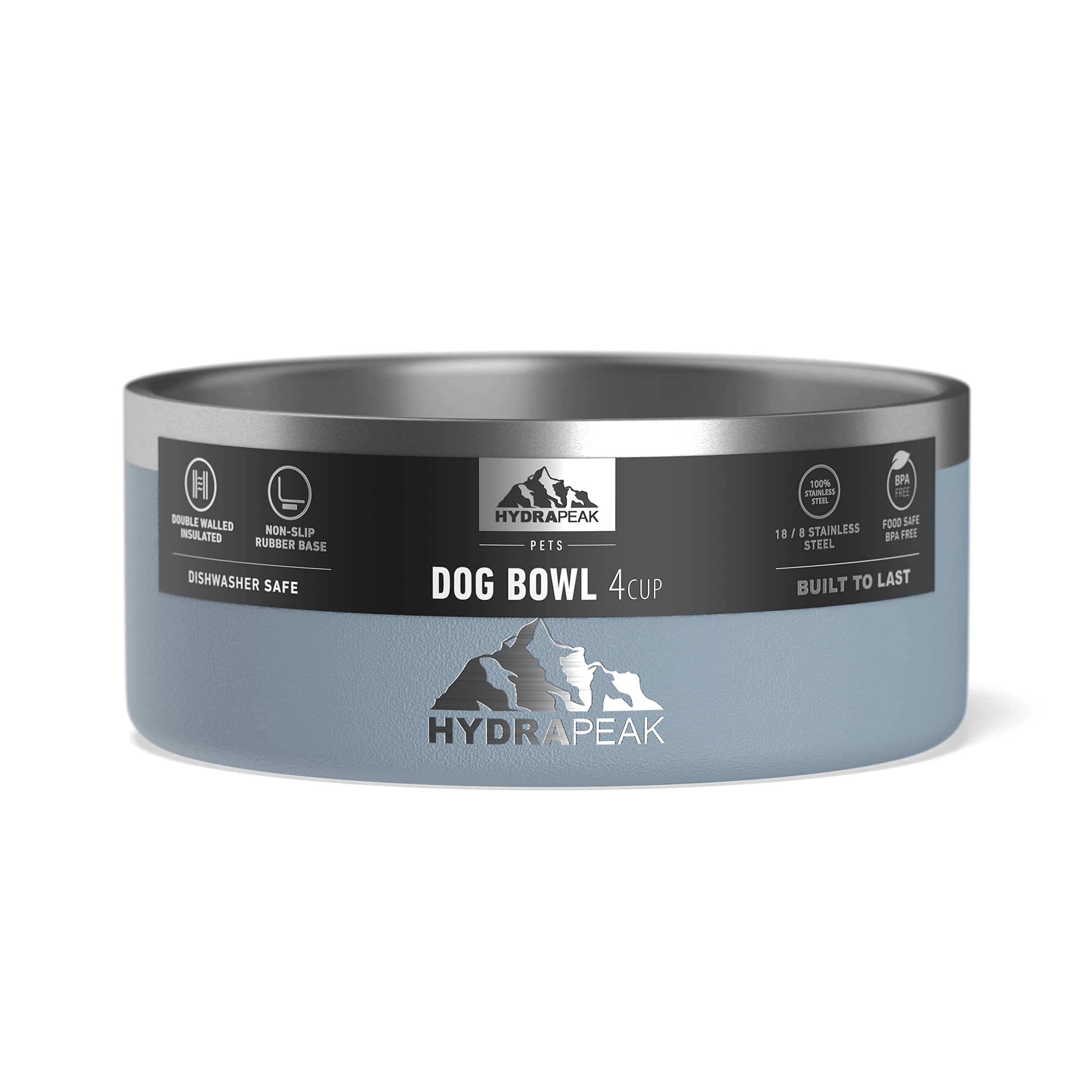 Hydrapeak Dog Bowl - Non-Slip Stainless Steel, 32oz (4 Cups), Storm, for Small Dogs
