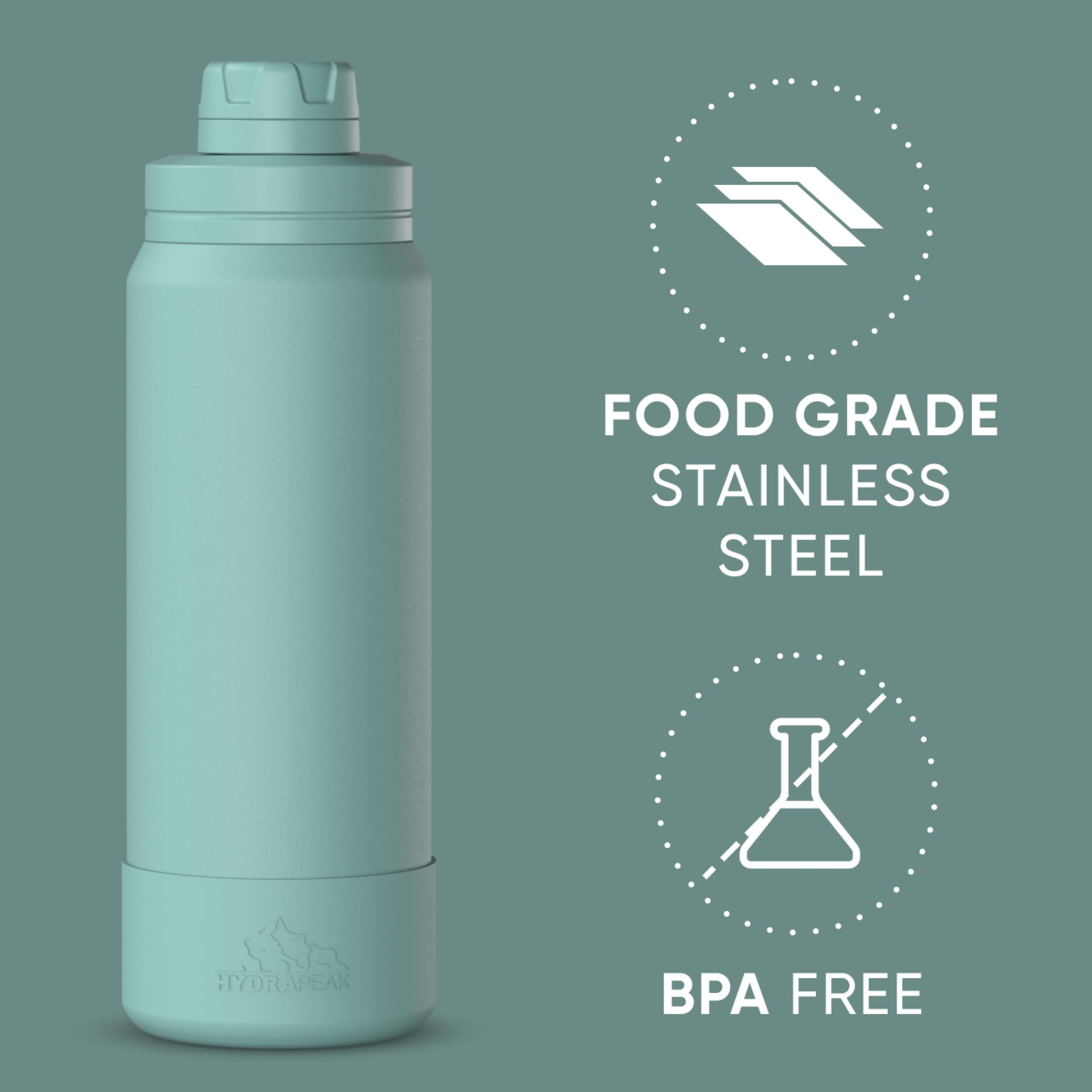 Hydrapeak 26oz Sport Insulated Water Bottle - Pale Sage Chug Lid, Leak Proof, Cupholder Friendly