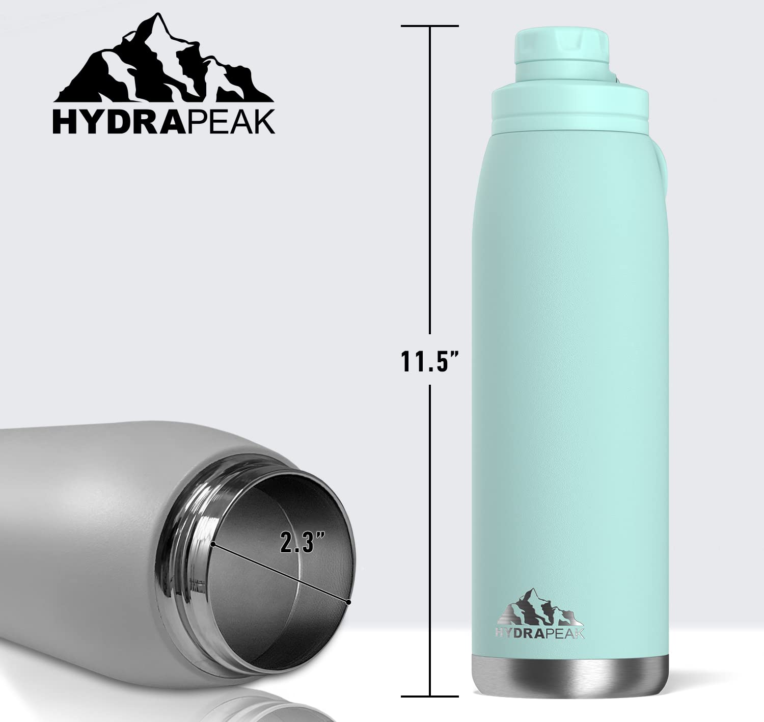 Hydrapeak 40 oz Insulated Water Bottle Chug Lid - Aqua - Leak Proof Double Wall Stainless Steel