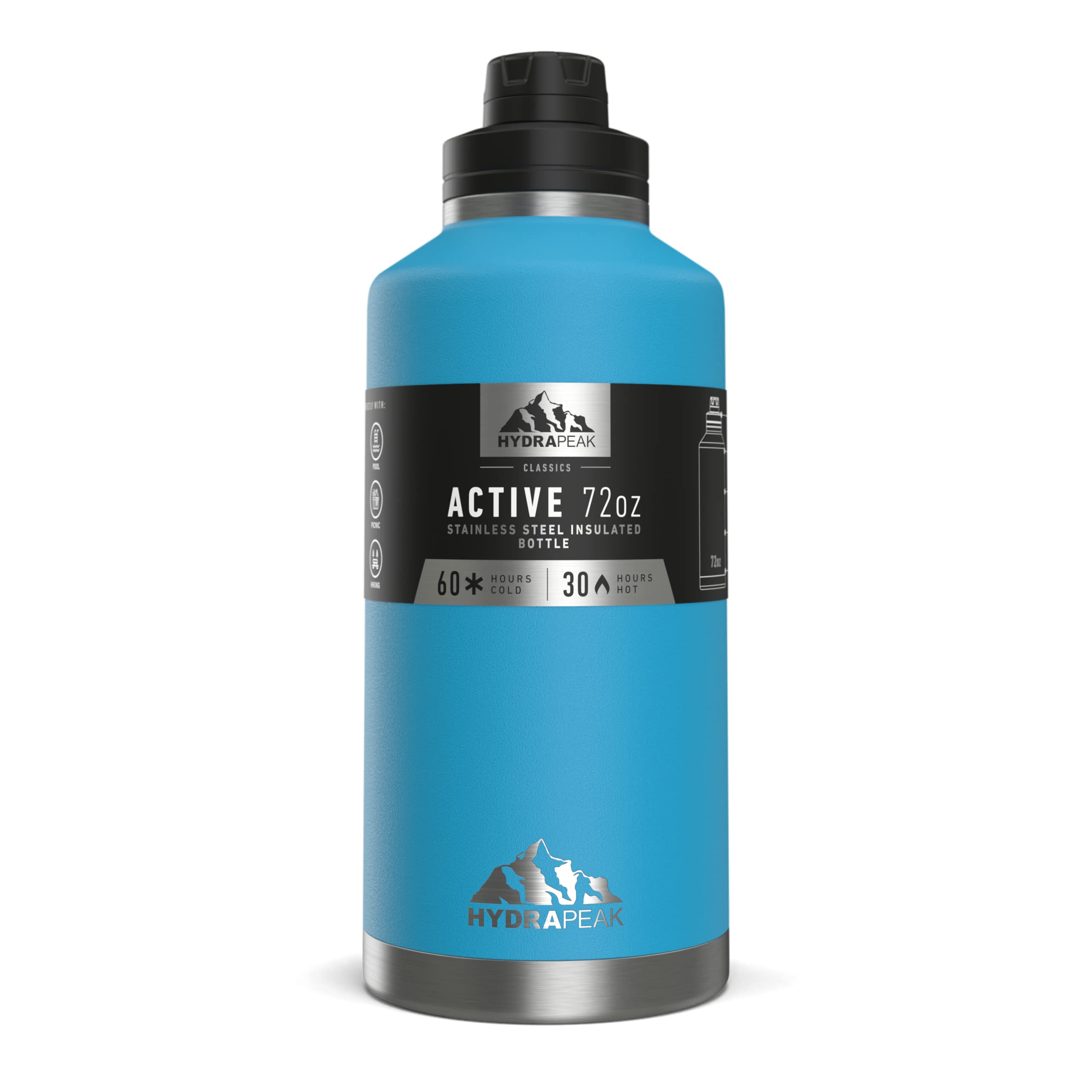 Hydrapeak 72 oz Insulated Water Bottle Jug - Sky Blue, Leak-Proof, 60-Hour Cold