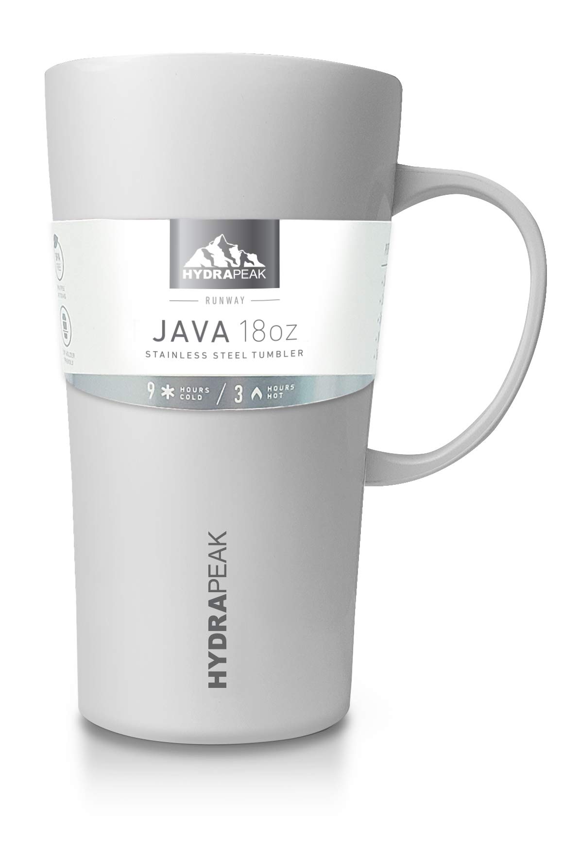 Hydrapeak 18oz Java Insulated Travel Coffee Mug - Stainless Steel with Handle, Leak-Proof Lid, White