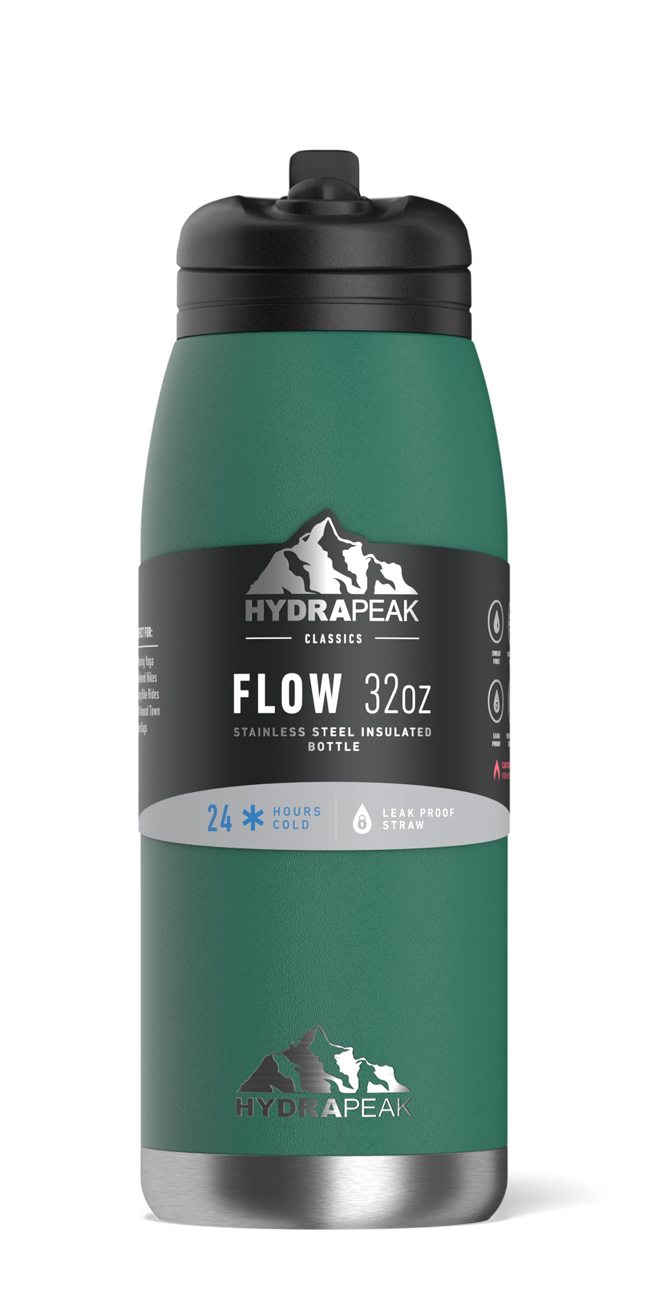 Hydrapeak Flow 32oz Insulated Water Bottle with Straw Lid - Forest