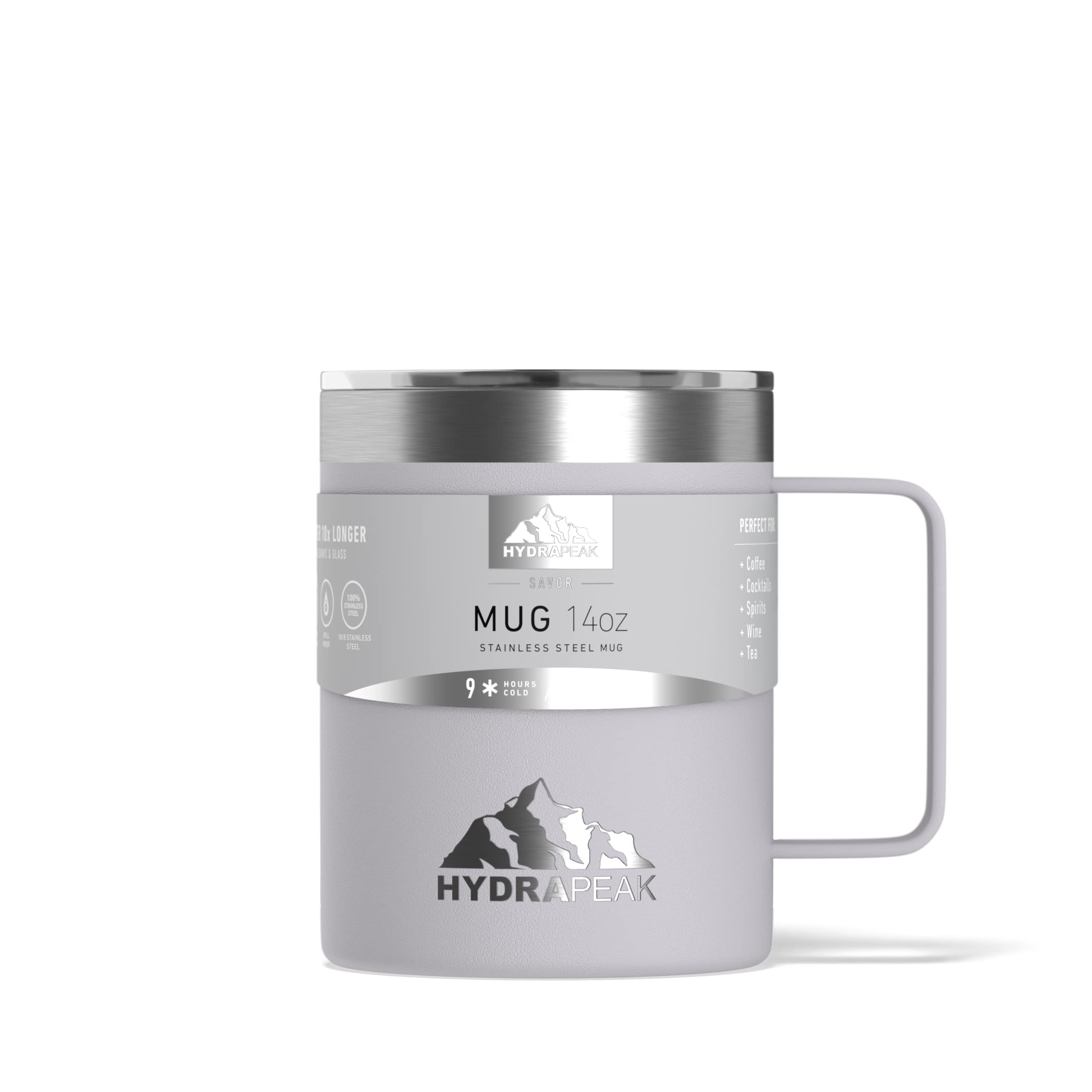 Hydrapeak 14oz Insulated Coffee Mug with Handle – Double Wall Stainless Steel