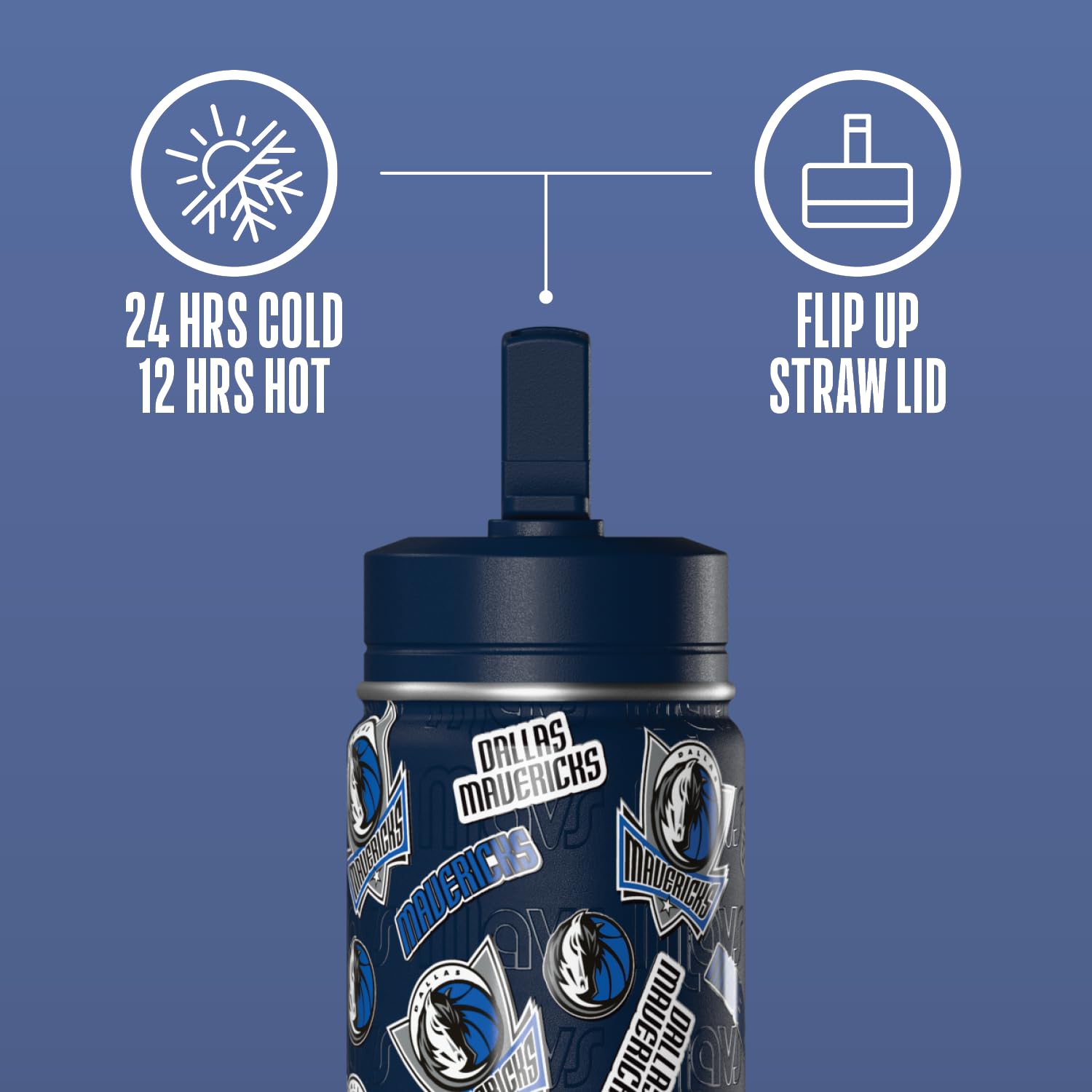 Hydrapeak Dallas Mavericks 14oz Kids Stainless Steel Water Bottle with Straw Lid – Official NBA Licensed