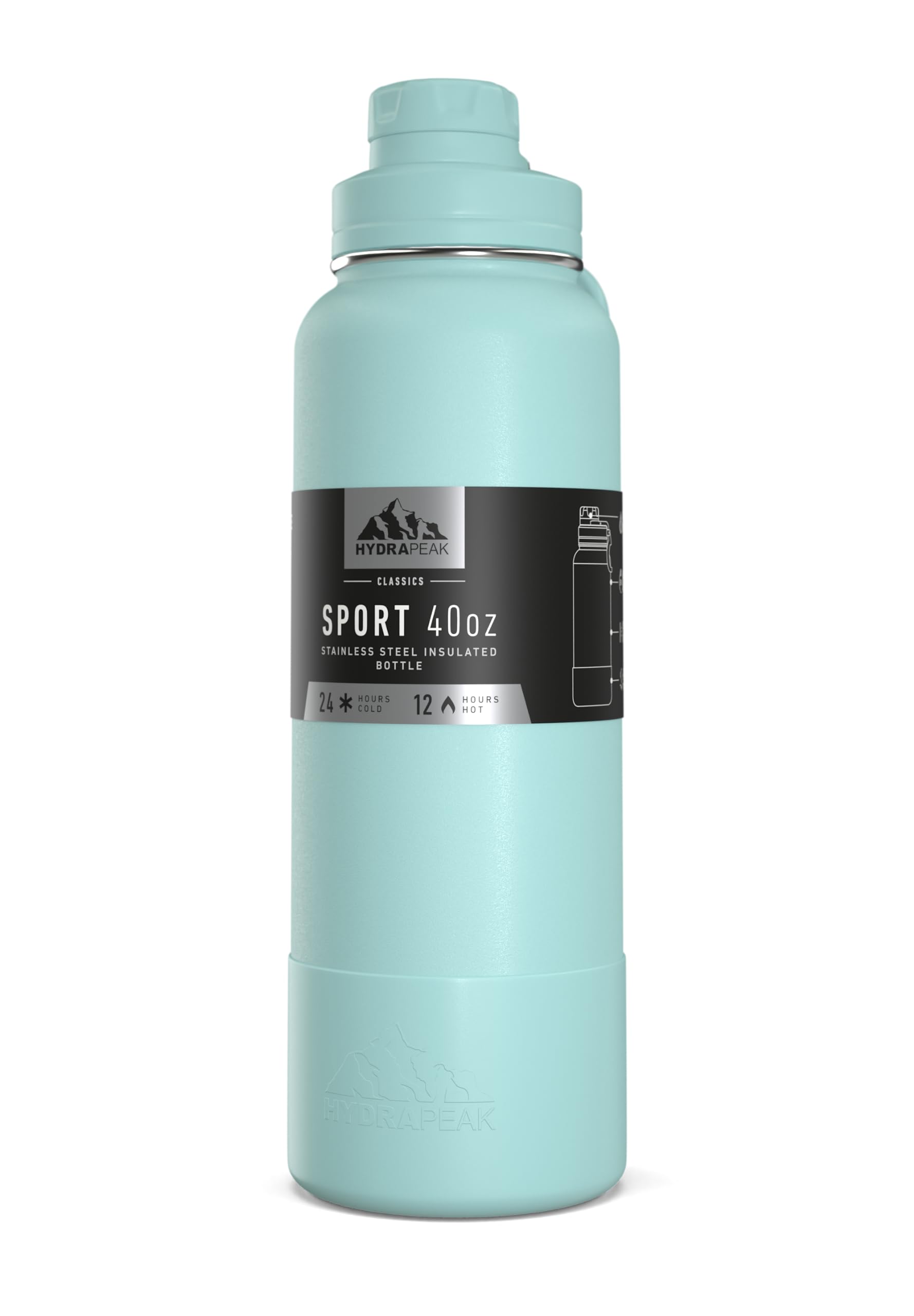 Hydrapeak 40oz Sport Insulated Water Bottle with Chug Lid - Alpine - Premium Stainless Steel Leak-Proof Bottle