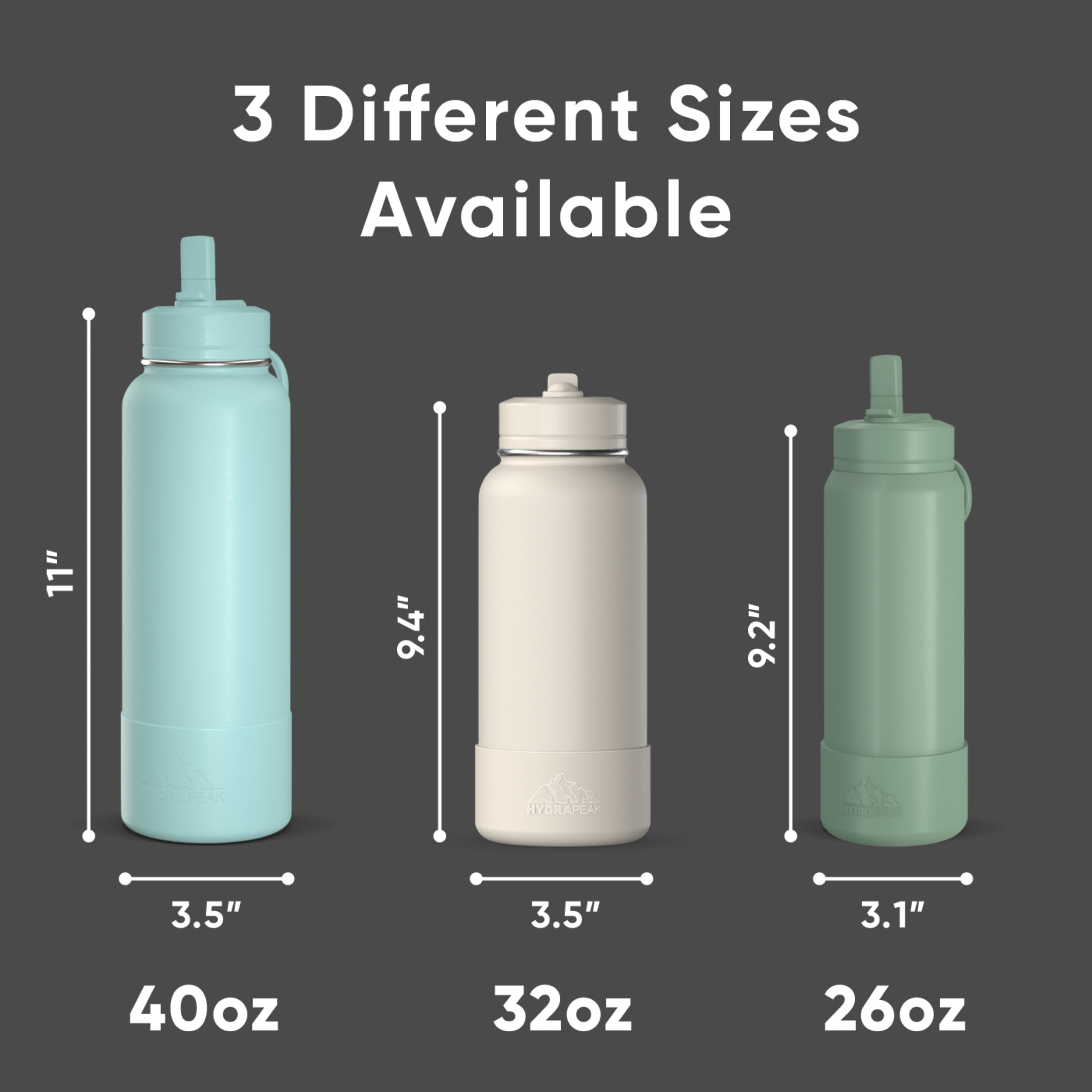 Hydrapeak 26 oz Sport Insulated Water Bottle with Straw Lid - Black - Double Walled Stainless Steel