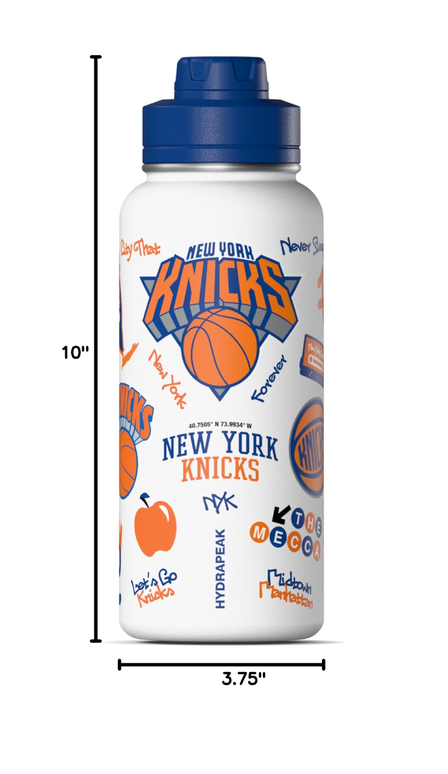 Hydrapeak New York Knicks 32oz Insulated Water Bottle – Straw Lid & Handle, Official NBA Licensed (White)