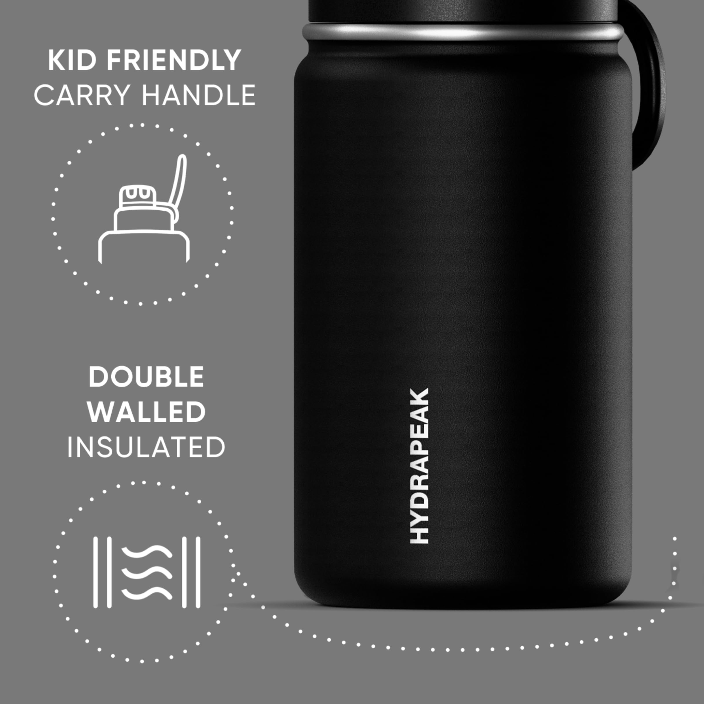 Hydrapeak Mini 14oz Water Bottle with Straw Lid - Stainless Steel, Leak-Proof, 24H Cold