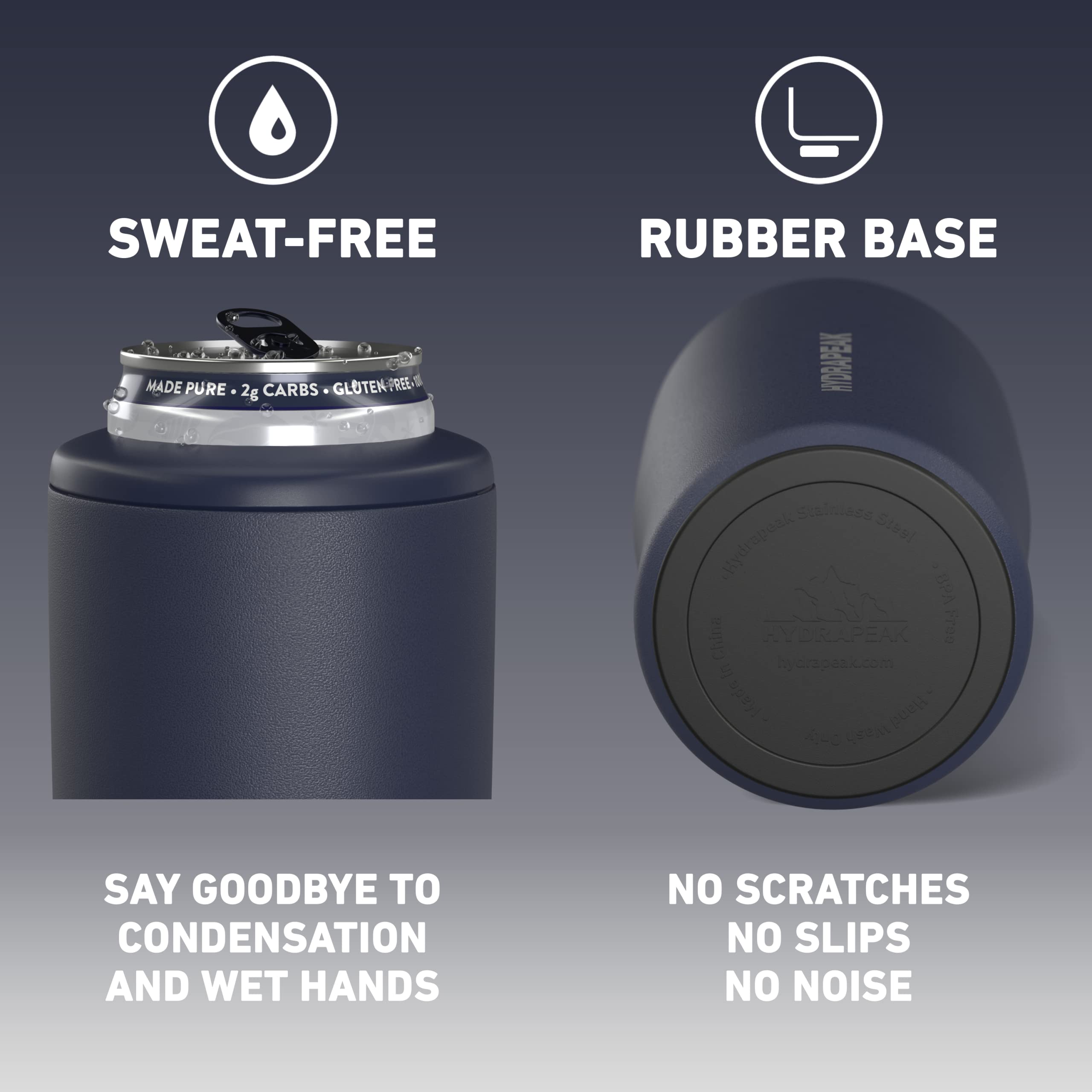 Hydrapeak 4-in-1 Insulated Can Cooler - Navy, Fits 12 oz Slim & Standard Cans, Beer Bottles