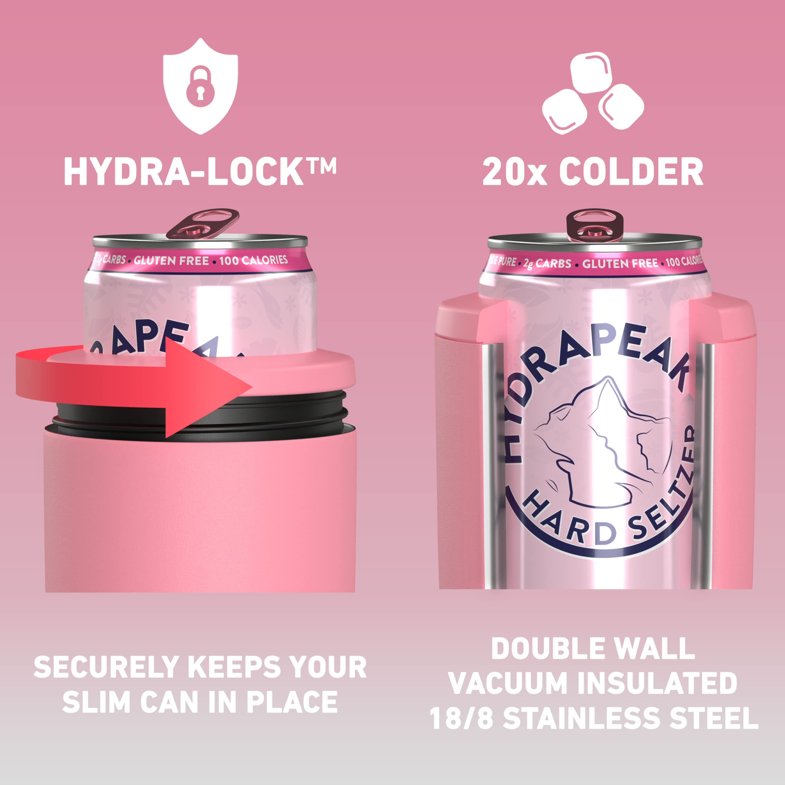 Hydrapeak Bubblegum 4-in-1 Can Cooler – Pink Universal Drink Cooler for Any 12 oz Can