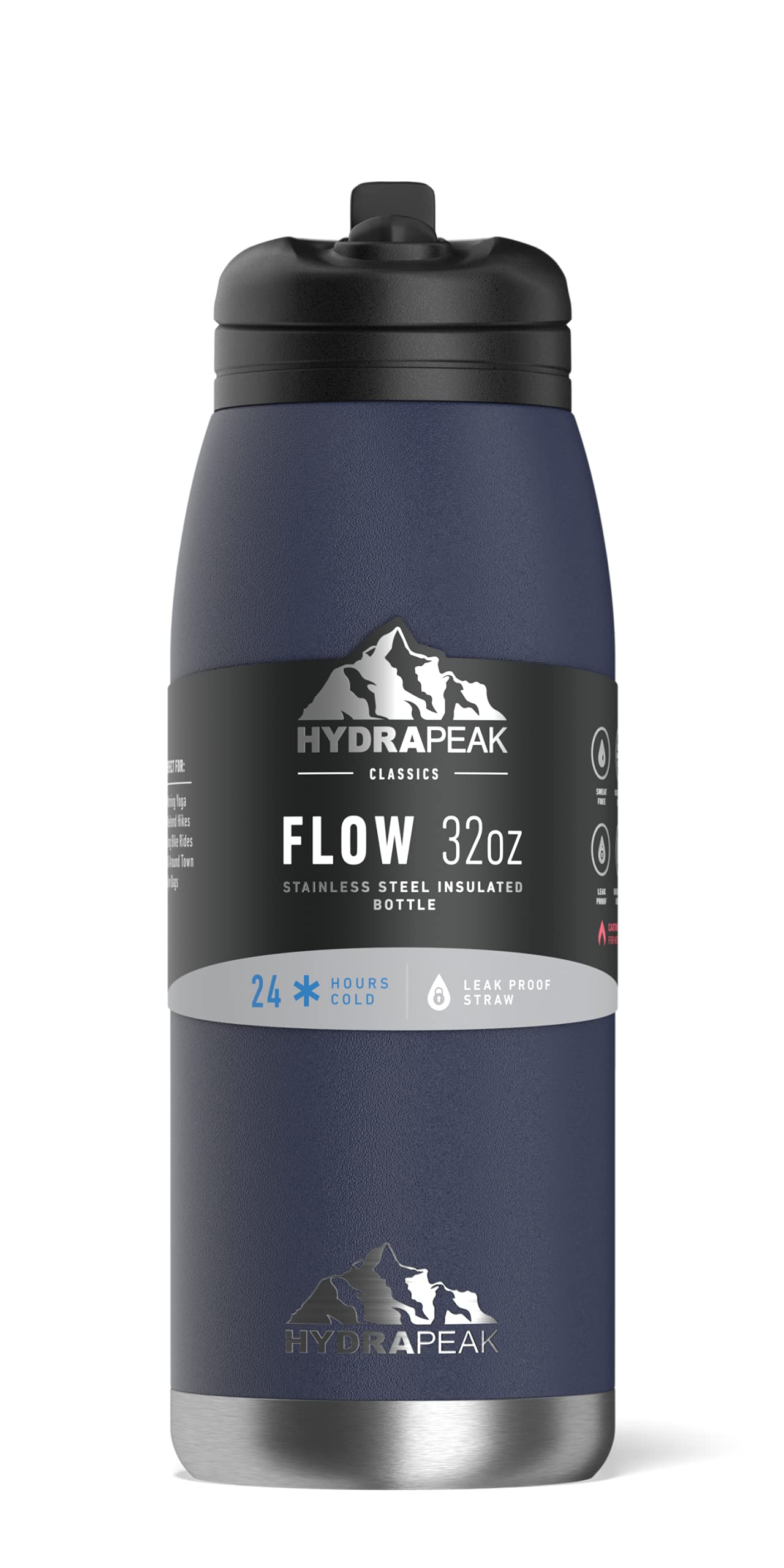Hydrapeak Flow 32oz Insulated Water Bottle Navy - BPA-Free Stainless Steel with Straw Lid