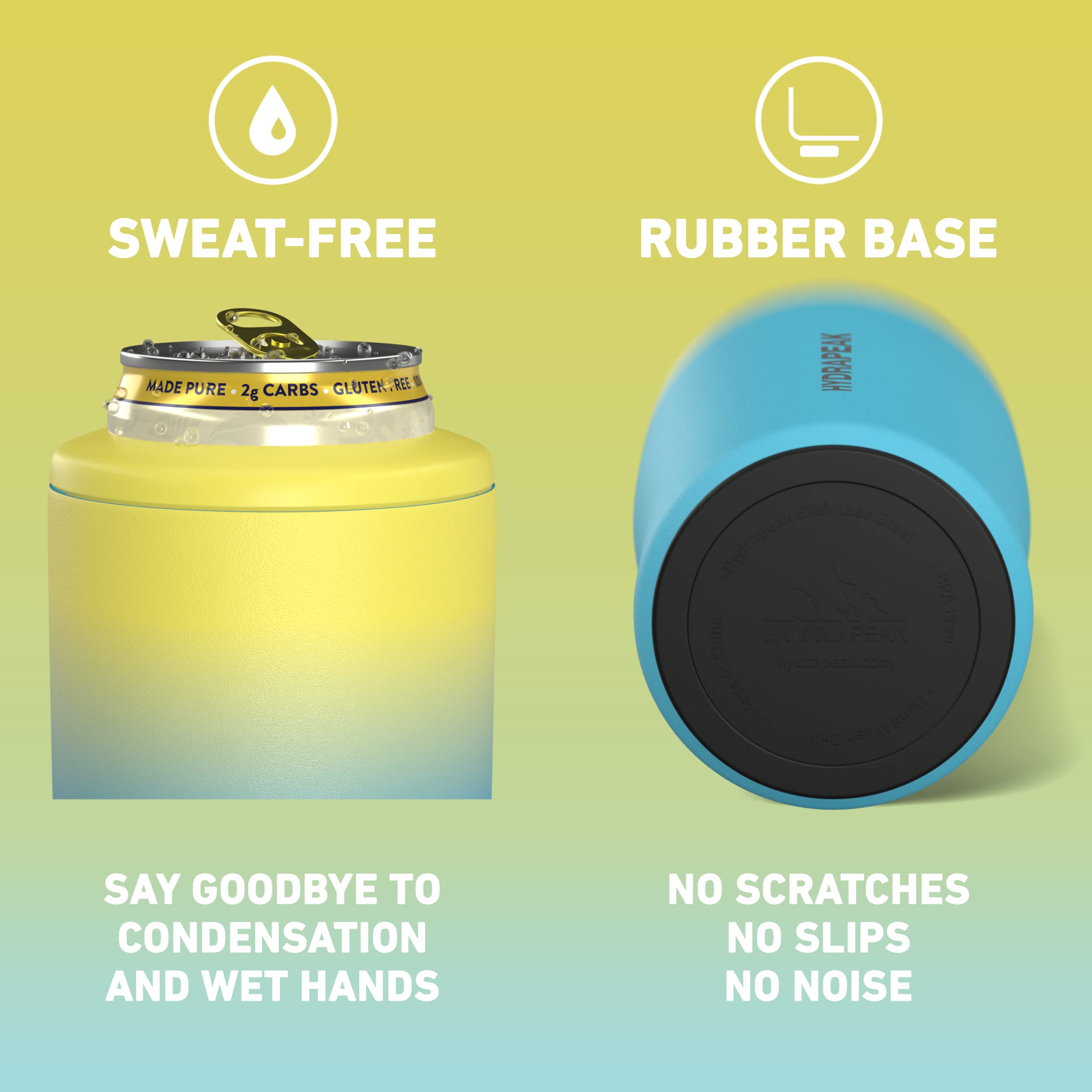 Hydrapeak 4-in-1 Insulated Can Cooler - Electric Lemonade, Fits 12 oz Slim & Standard Cans, Beer Bottles