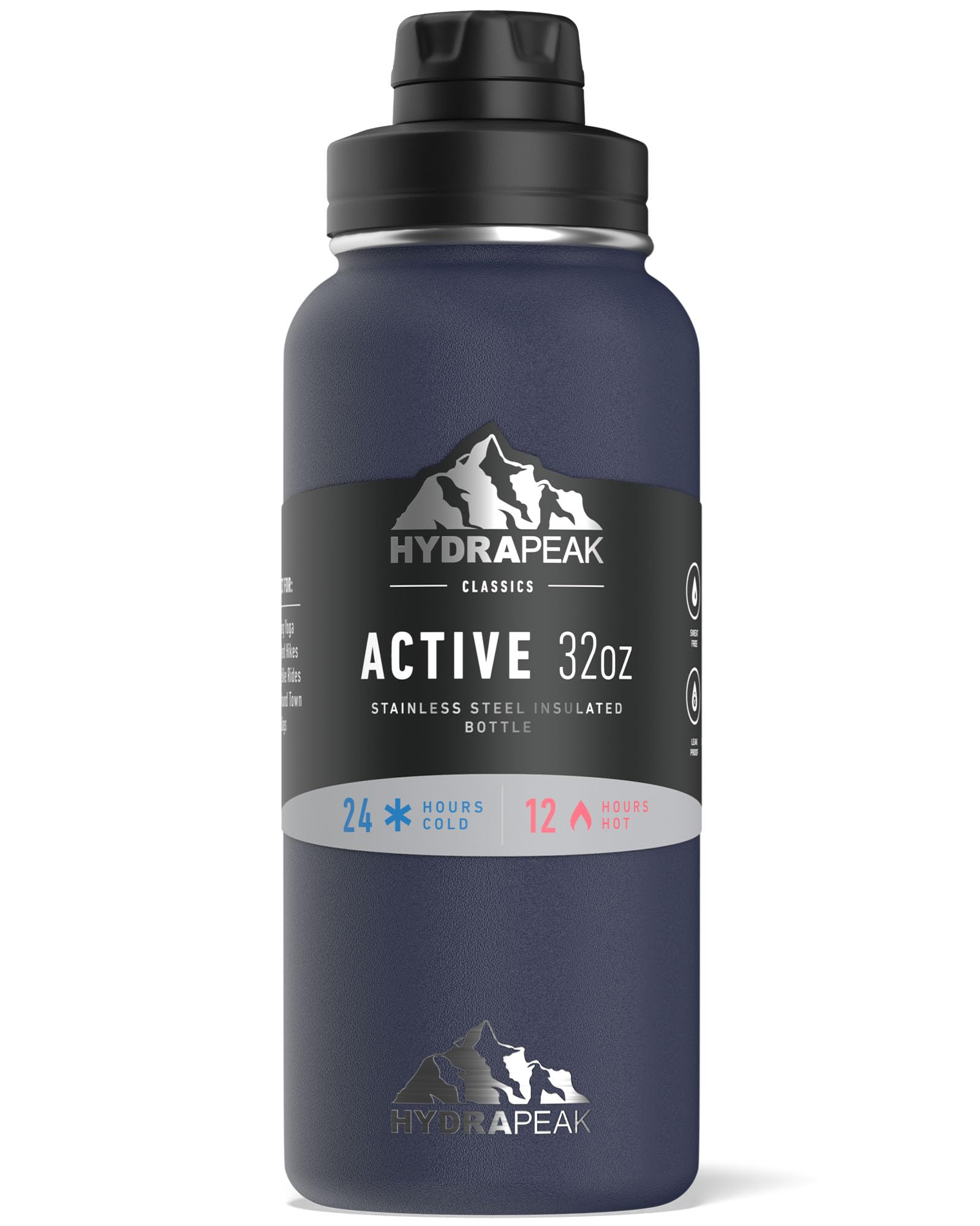 Hydrapeak Active 32oz Insulated Water Bottle with Chug Lid - Navy