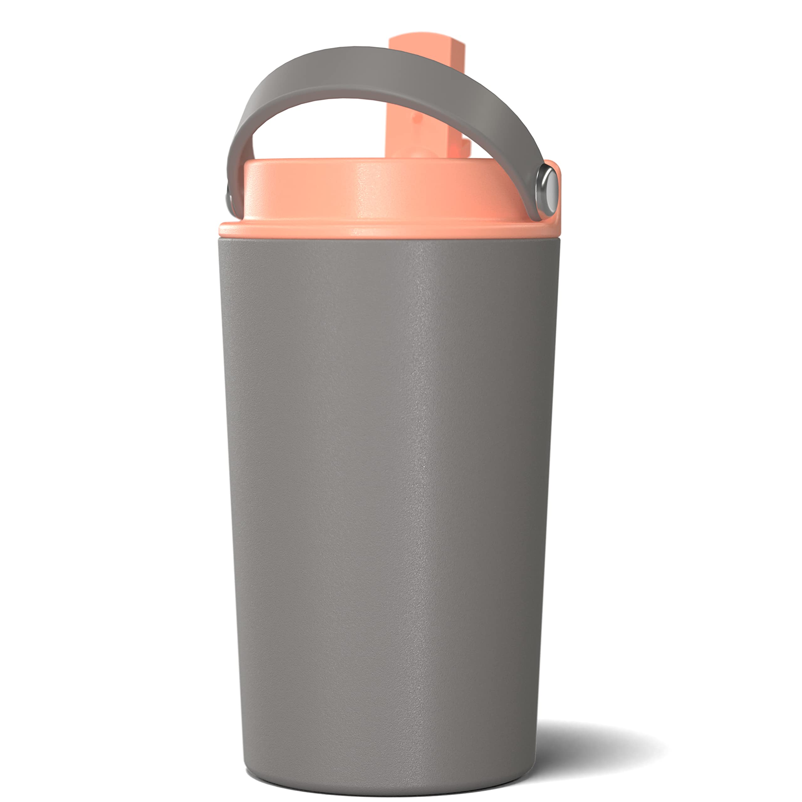 Hydrapeak Junior 14oz Insulated Kids Water Bottle - Grey/Peach, Leak-Proof Straw Lid