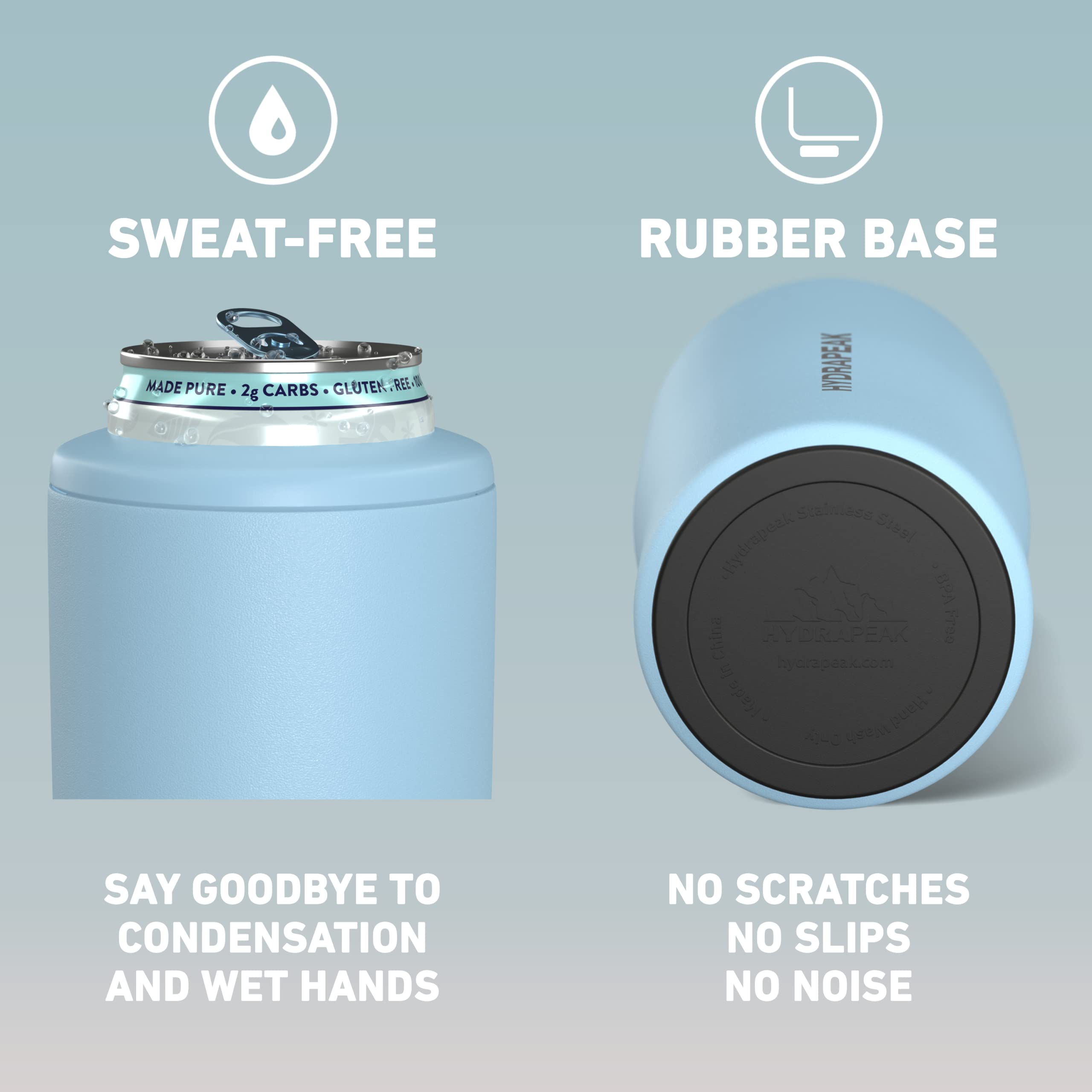 Hydrapeak Powder Blue 4-in-1 Can Cooler – Fits Slim Cans, Standard Cans & Beer Bottles