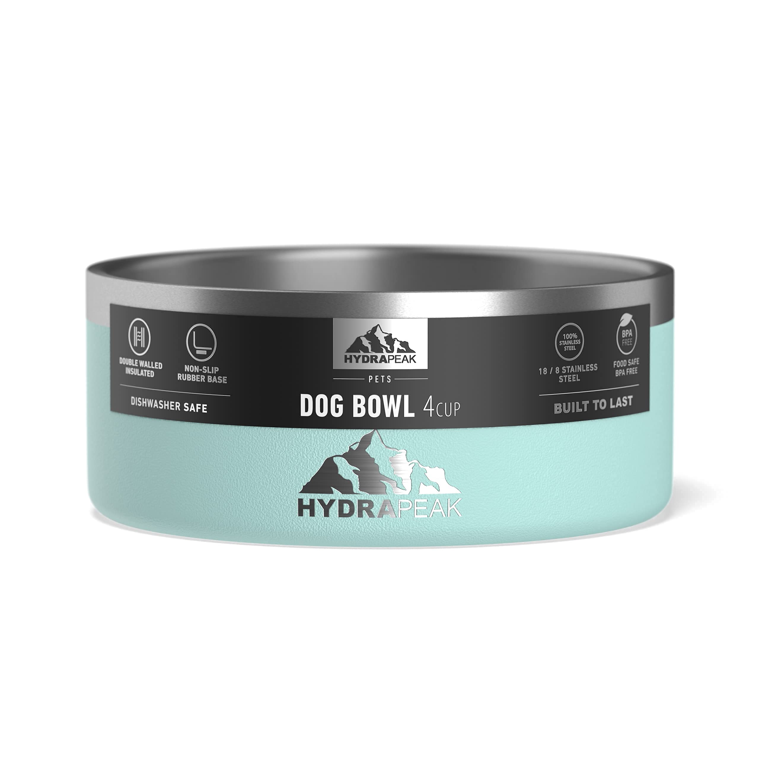 Hydrapeak Non-Slip Stainless Steel Dog Bowl - Insulated Water & Food Dish, 32oz/64oz, Aqua