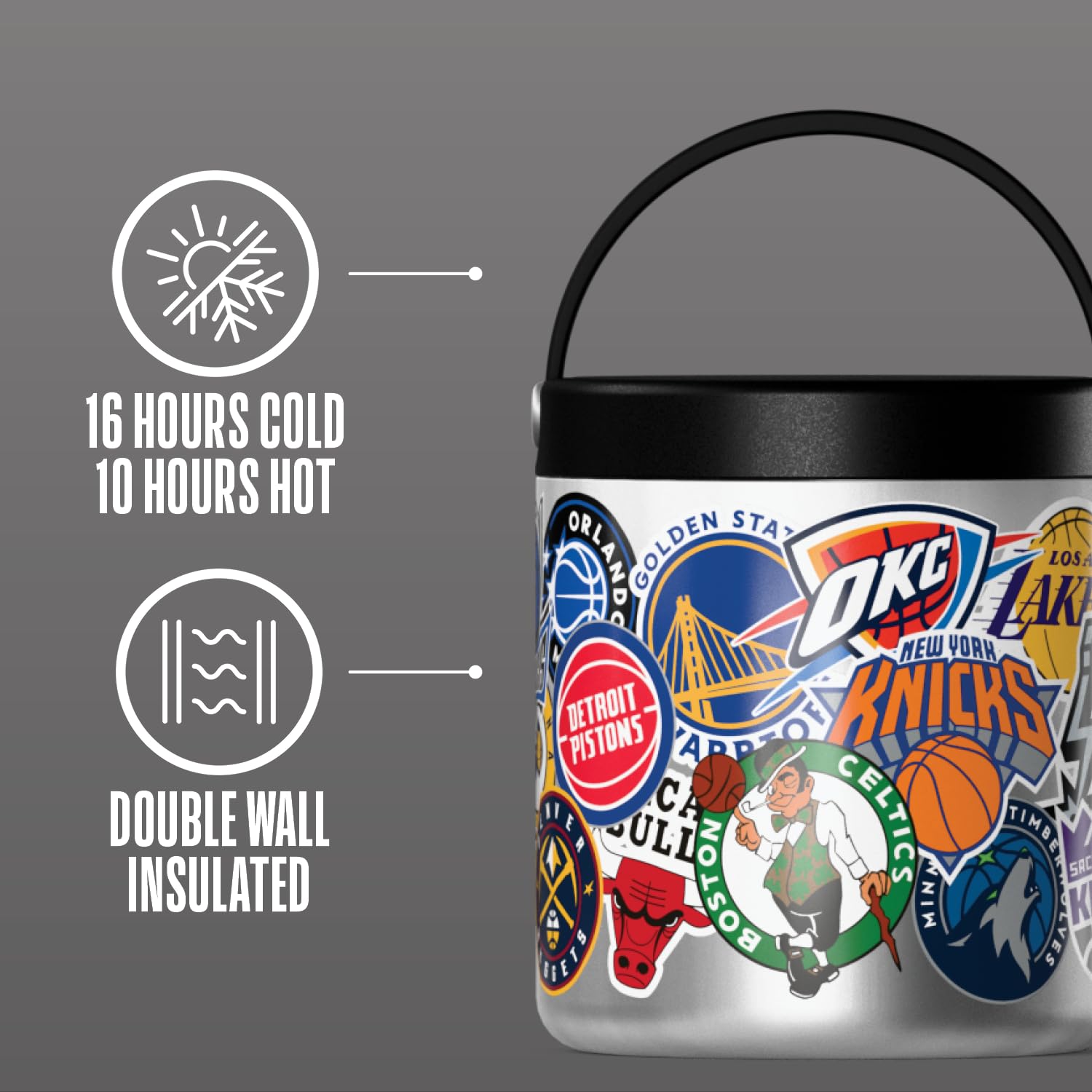 Hydrapeak NBA Officially Licensed 25oz Insulated Food Jar with All-Team Logo Print - Stainless Steel