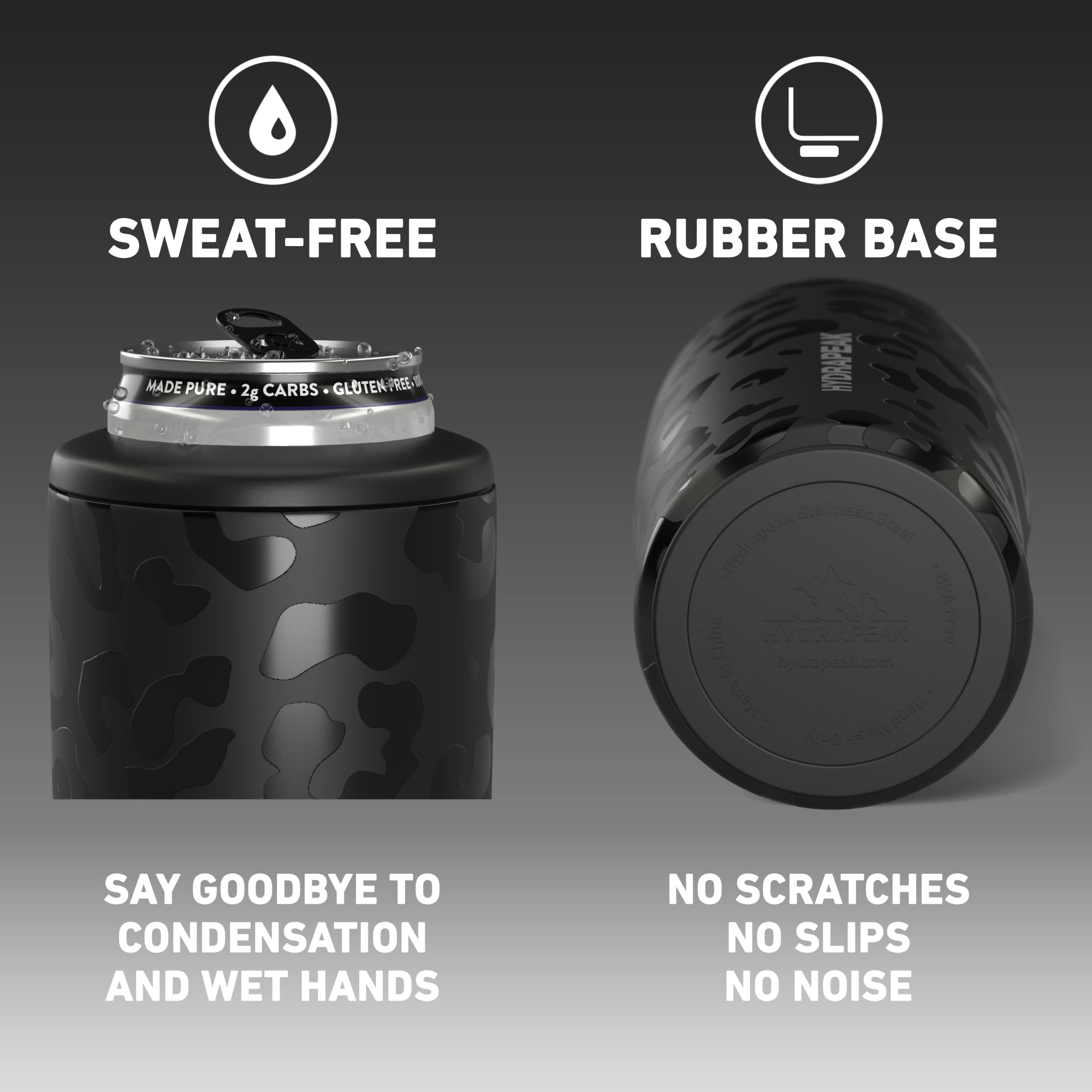 Hydrapeak Black Leopard 4-in-1 Can Cooler – Patterned Universal Drink Cooler