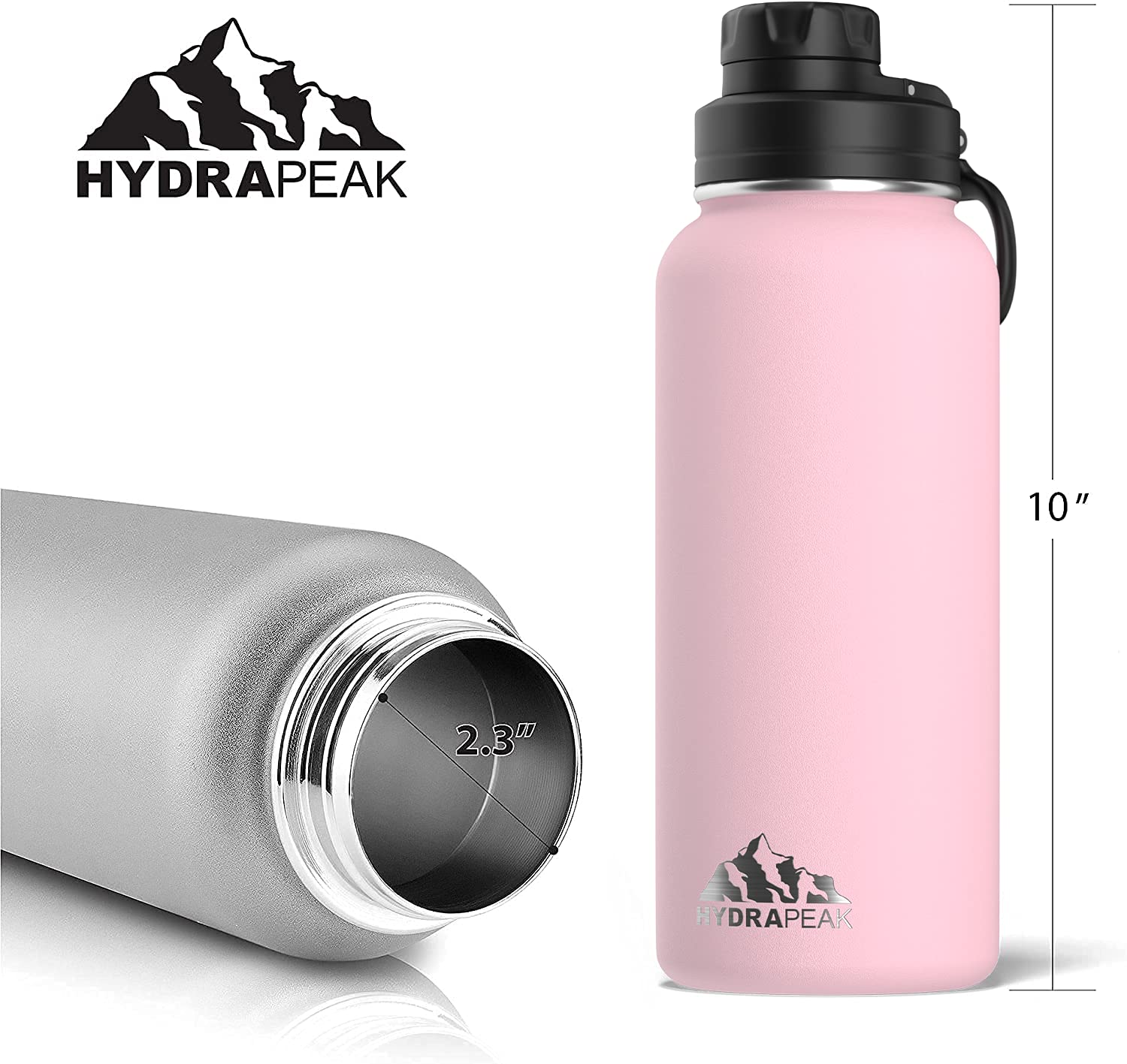 Hydrapeak 32oz Insulated Water Bottle with Chug Lid - Pink, Leak-Proof Stainless Steel with Handle