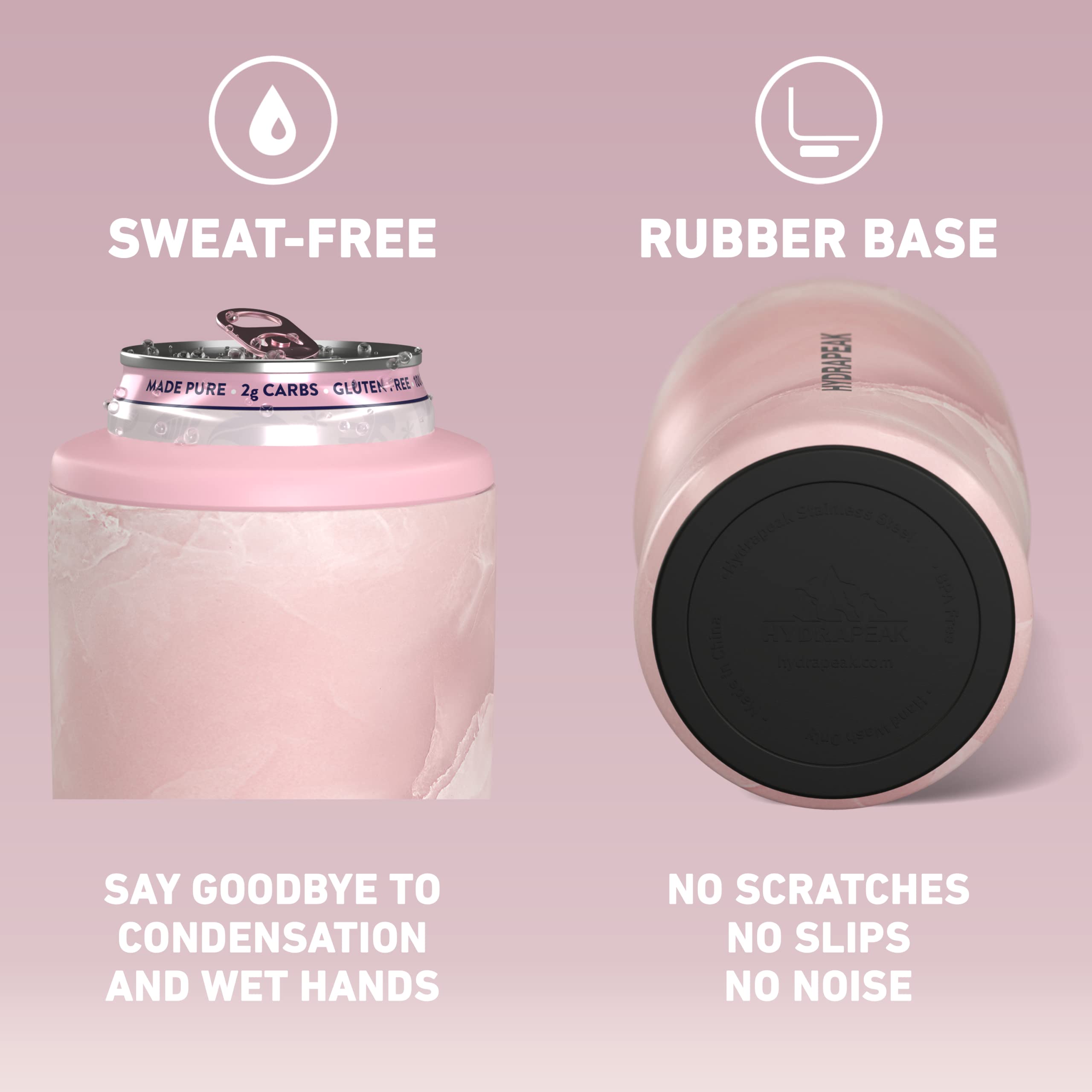 Hydrapeak 4-in-1 Insulated Can Cooler - Pink Marble, Fits 12 oz Slim & Standard Cans and Bottles