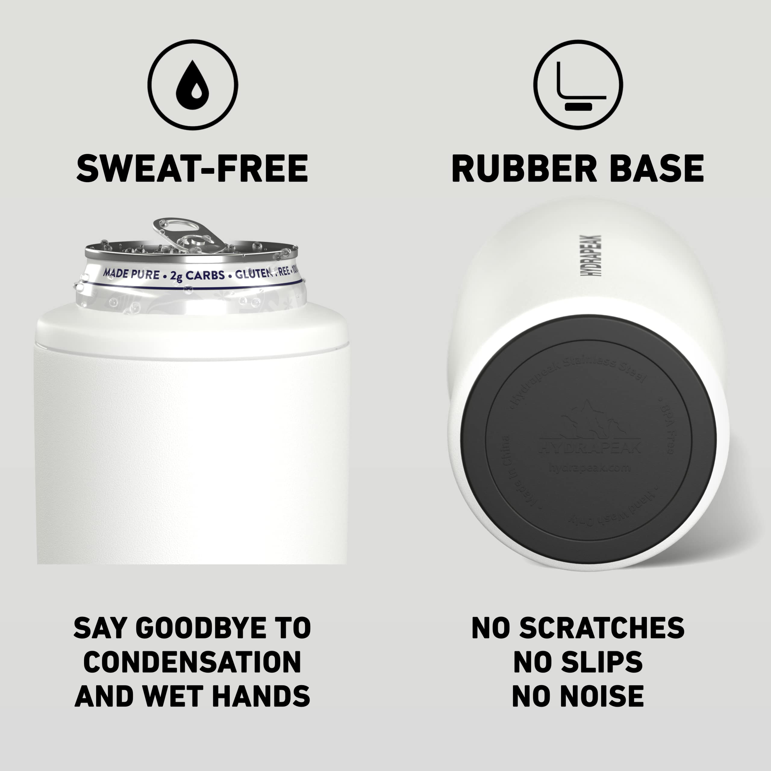 Hydrapeak 4-in-1 Insulated Can Cooler - White, Fits 12 oz Slim & Standard Cans and Bottles