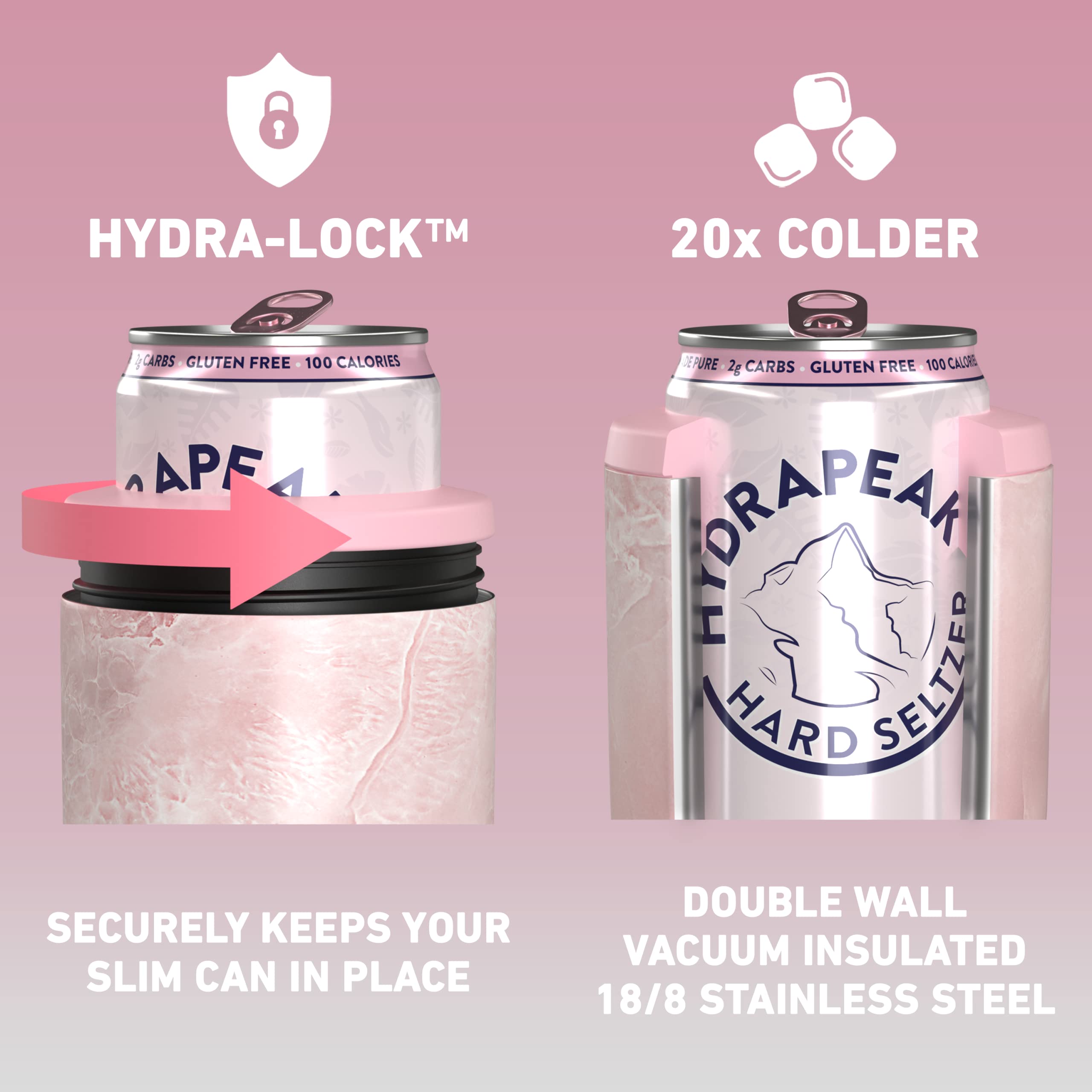 Hydrapeak 4-in-1 Insulated Can Cooler - Pink Marble, Fits 12 oz Slim & Standard Cans and Bottles