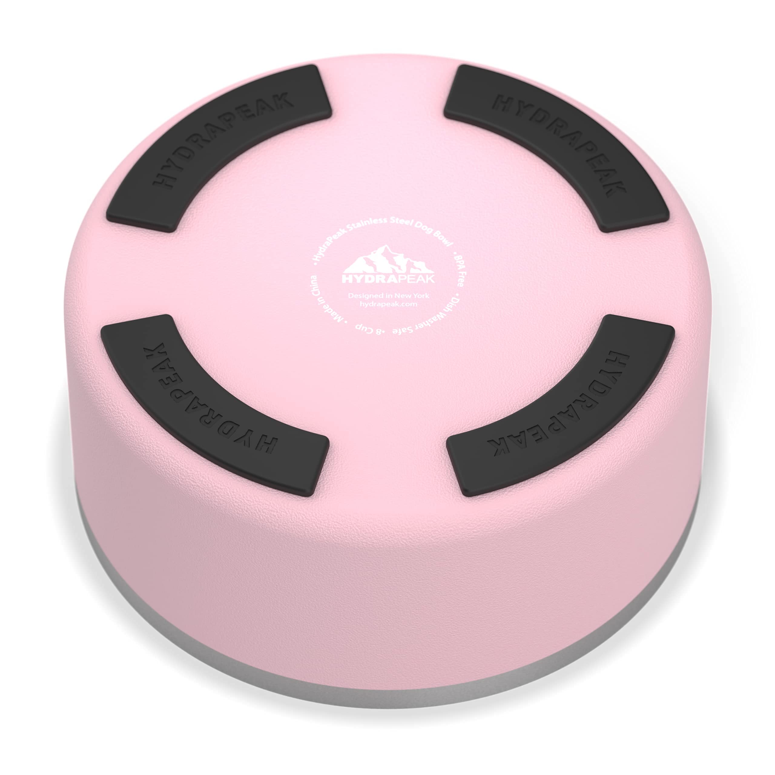 Hydrapeak Pink Stainless Steel Dog Bowl 8 Cup - Large Breed Non-Slip Water & Food Dish