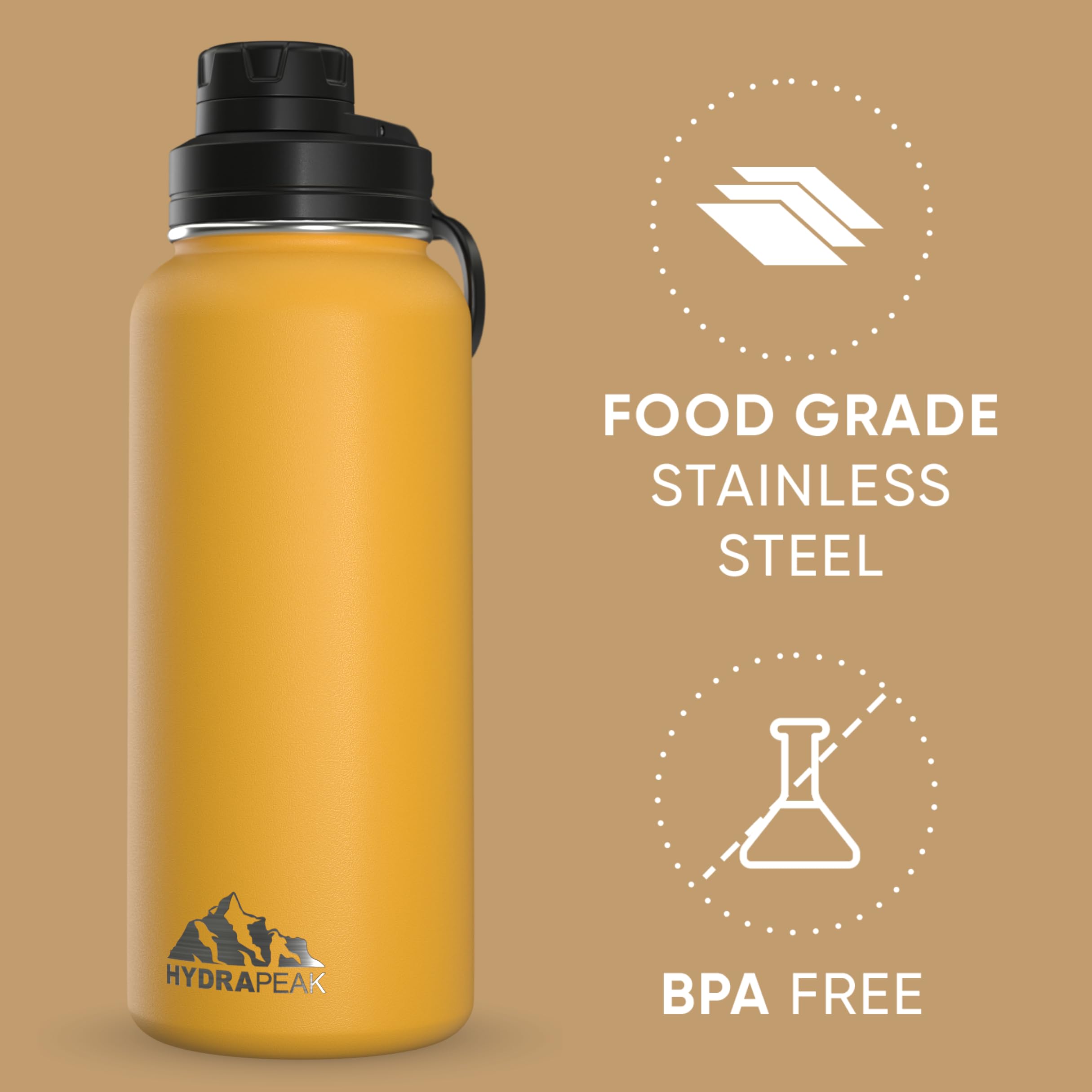 Hydrapeak Insulated Water Bottle with Chug Lid - 24H Cold, 12H Hot, Leak-Proof Stainless Steel