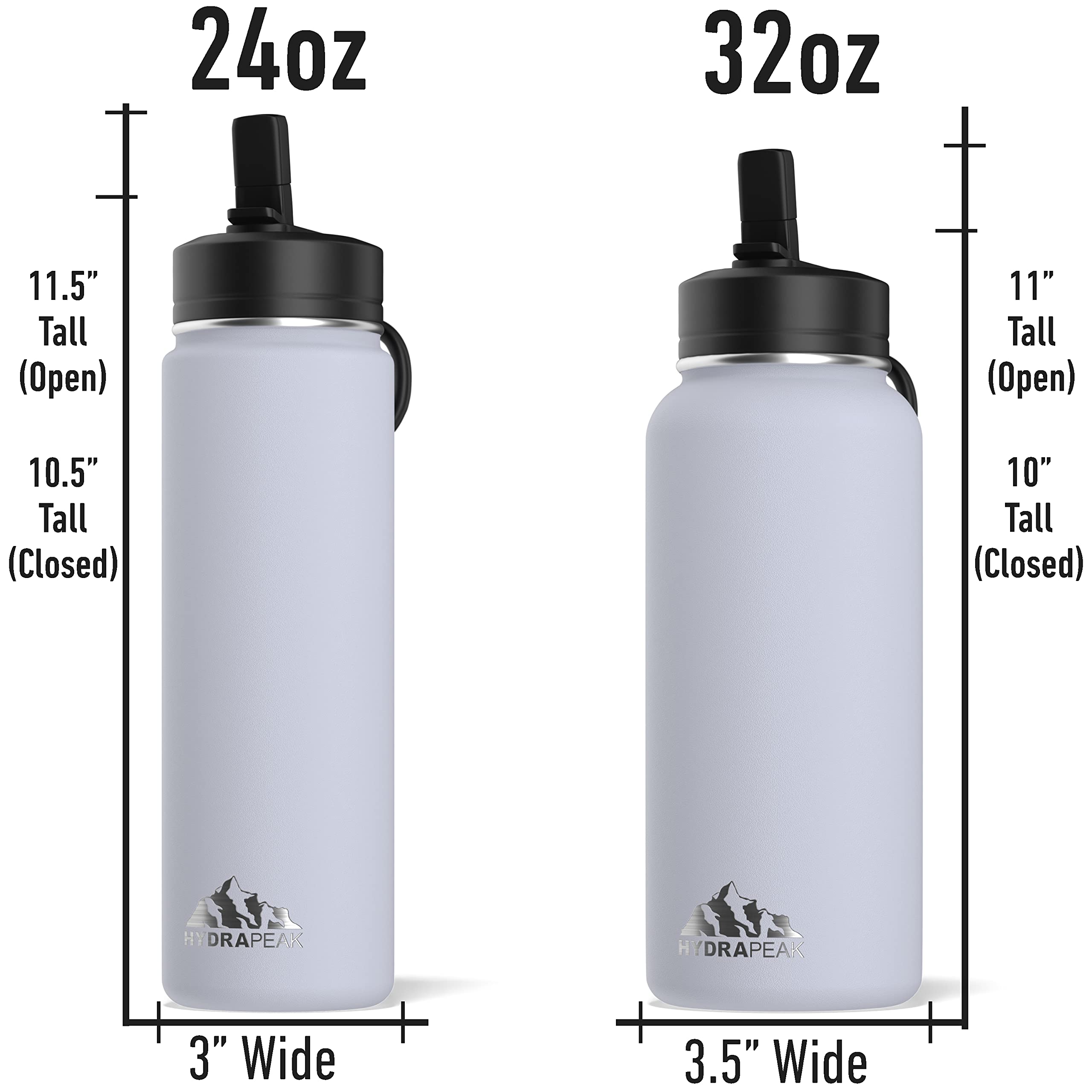 Hydrapeak 32oz Insulated Water Bottle with Straw Lid - Leak-Proof Stainless Steel, Double-Wall Vacuum, Ice