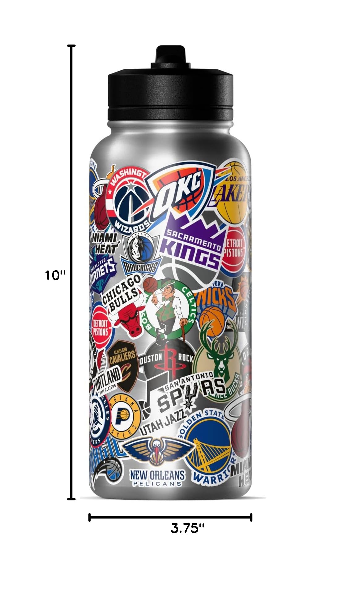 Hydrapeak NBA Officially Licensed All-Team Sticker Print 32oz Insulated Water Bottle with Straw Lid