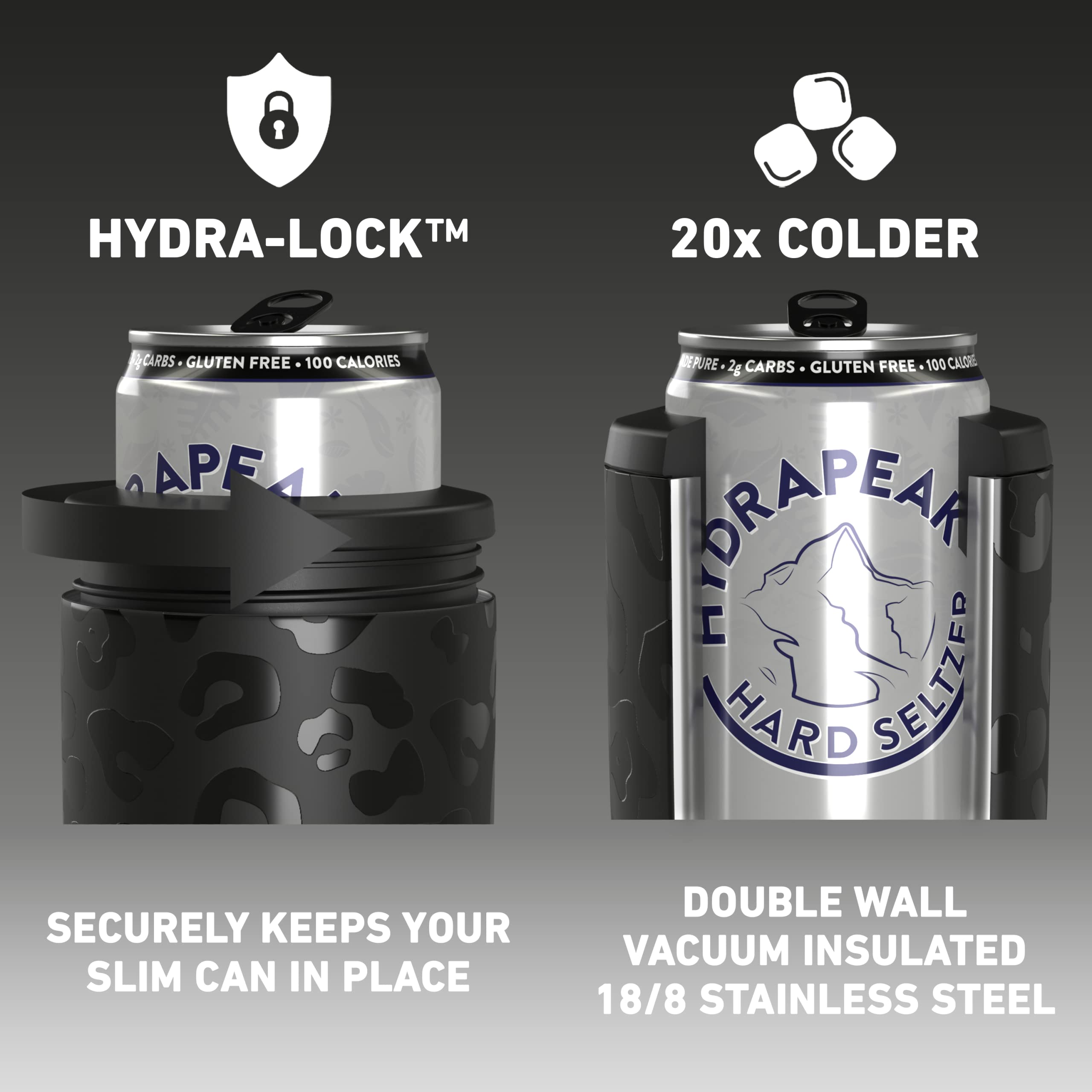 Hydrapeak Black Leopard 4-in-1 Can Cooler – Patterned Universal Drink Cooler