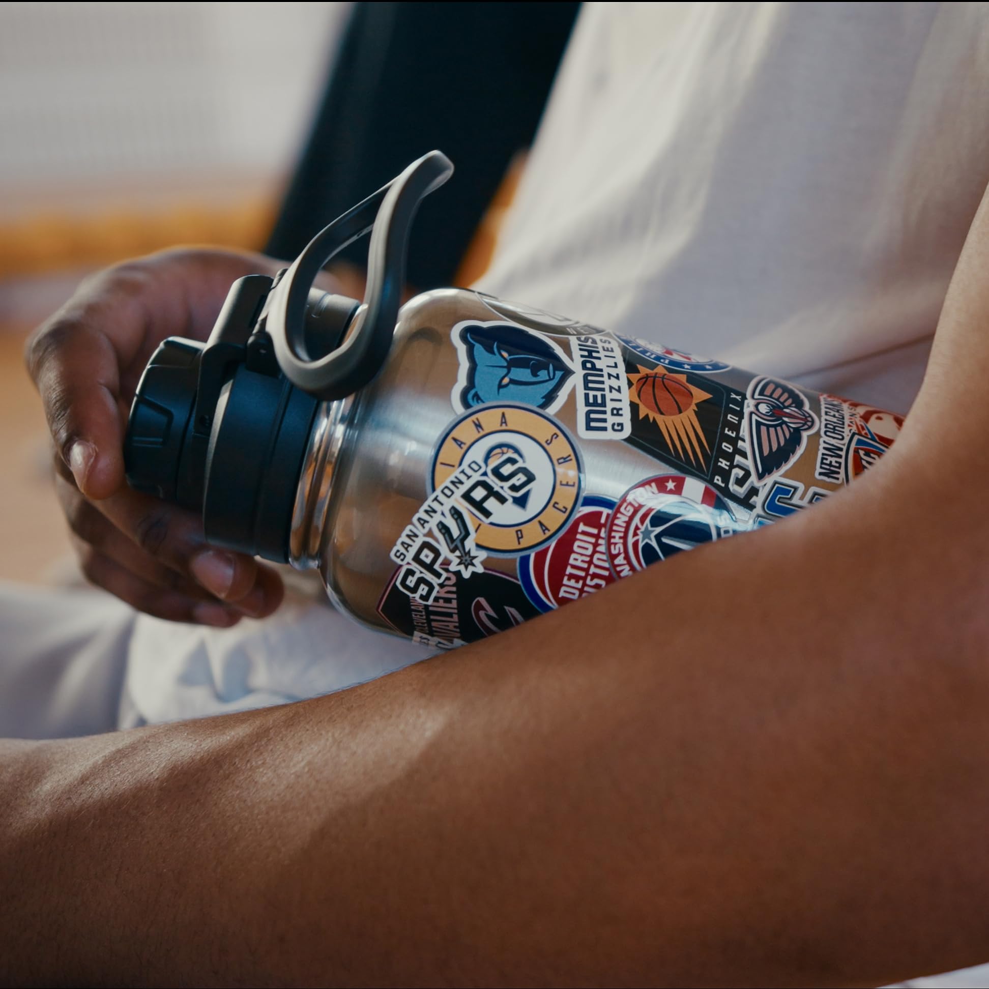 Hydrapeak NBA Officially Licensed All-Team Sticker Print 32oz Insulated Water Bottle with Straw Lid