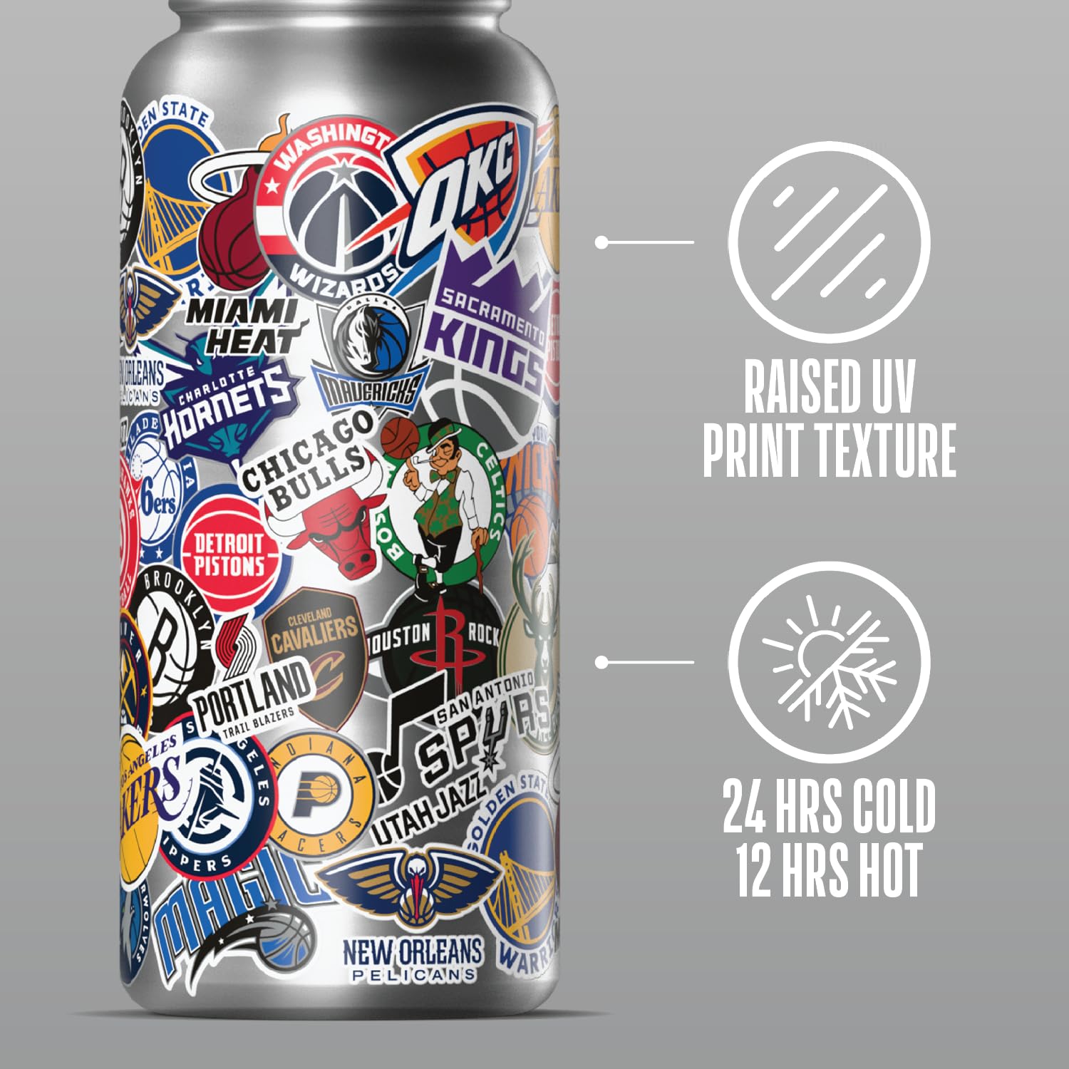 Hydrapeak NBA Officially Licensed All-Team Sticker Print 32oz Insulated Water Bottle with Straw Lid