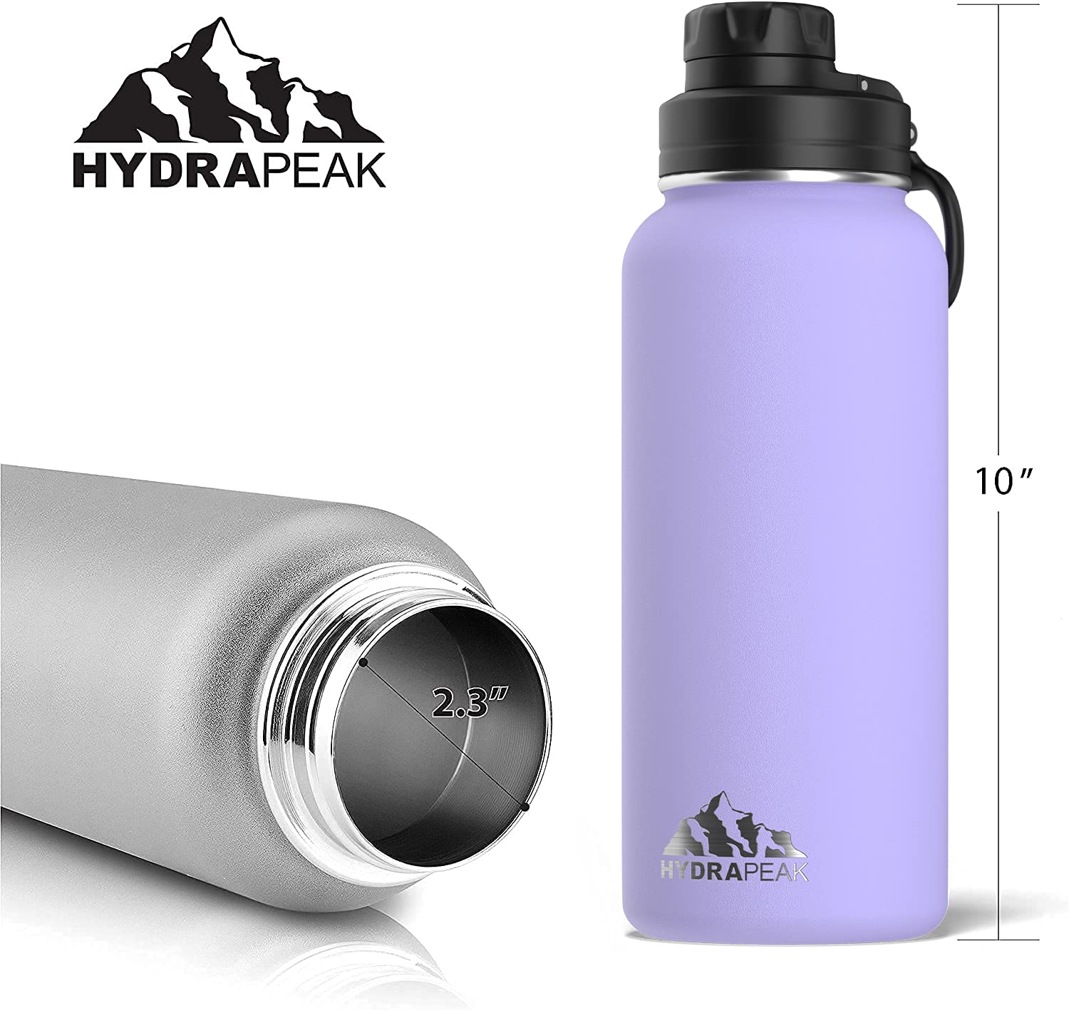 Hydrapeak Active 32oz Insulated Water Bottle - Lilac, Leak-Proof Stainless Steel with Chug Lid and Handle