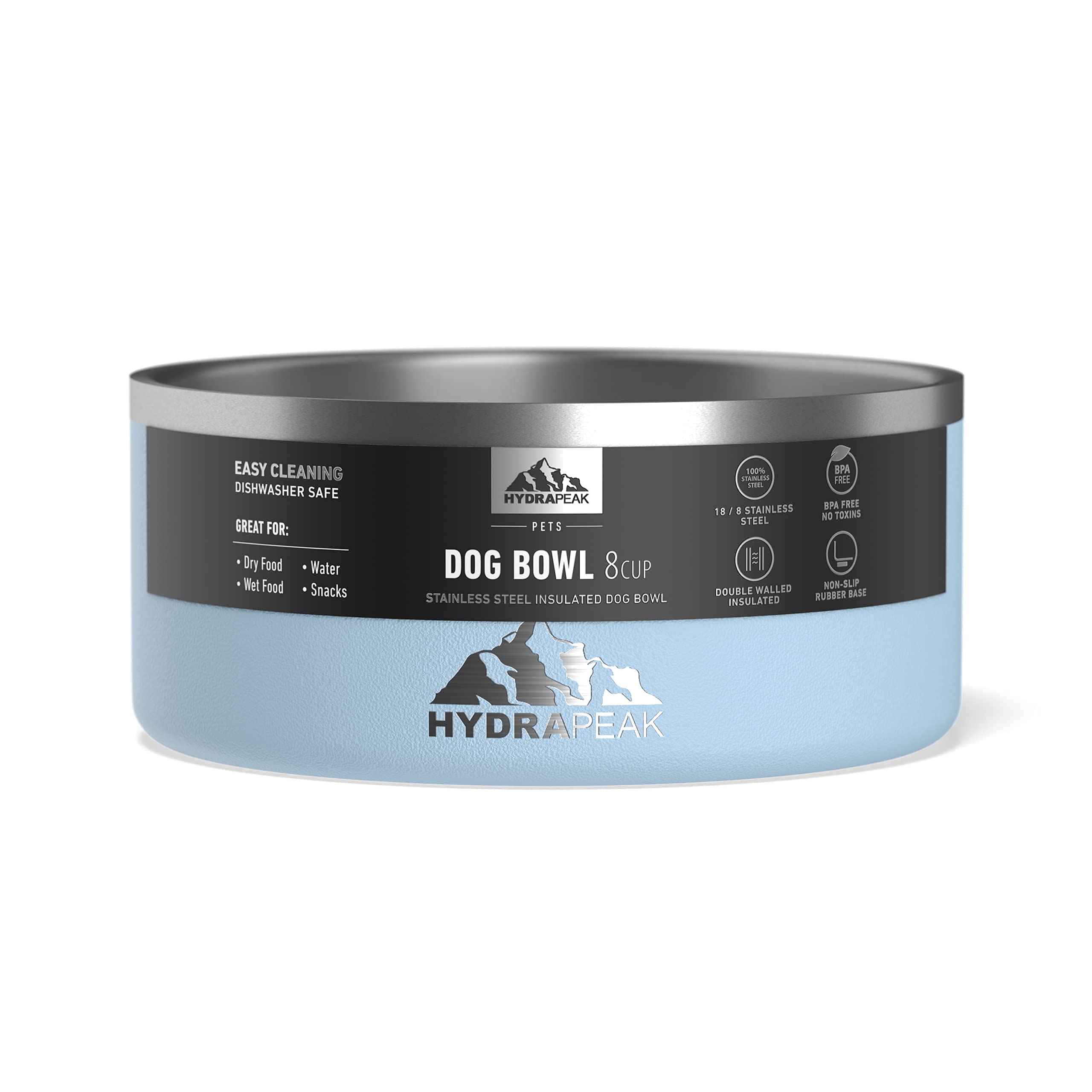 Hydrapeak Cloud 8 Cup Stainless Steel Dog Bowl, 64 oz, Large