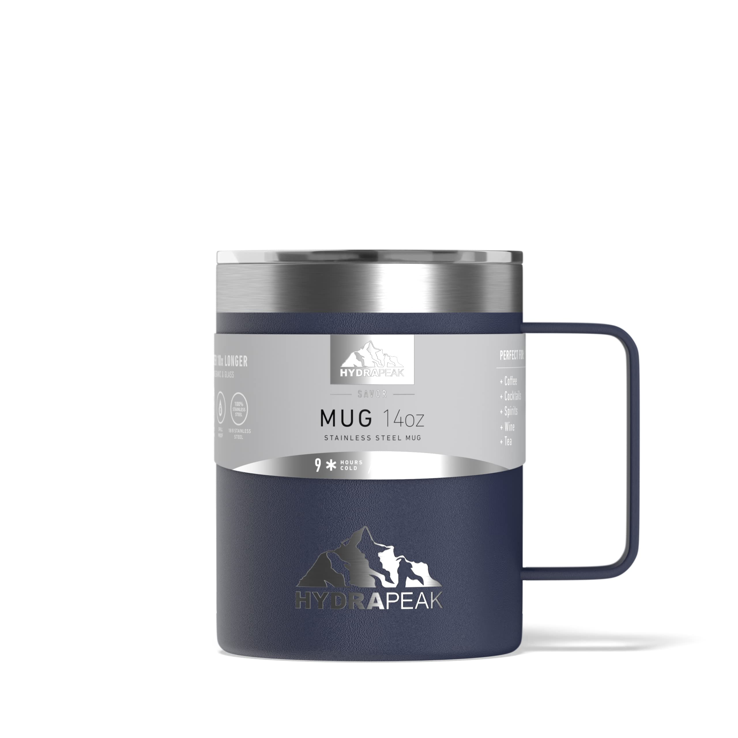 Hydrapeak 14oz Insulated Travel Mug with Splash-Proof Lid, Stainless Steel Double-Walled Coffee Mug, Navy
