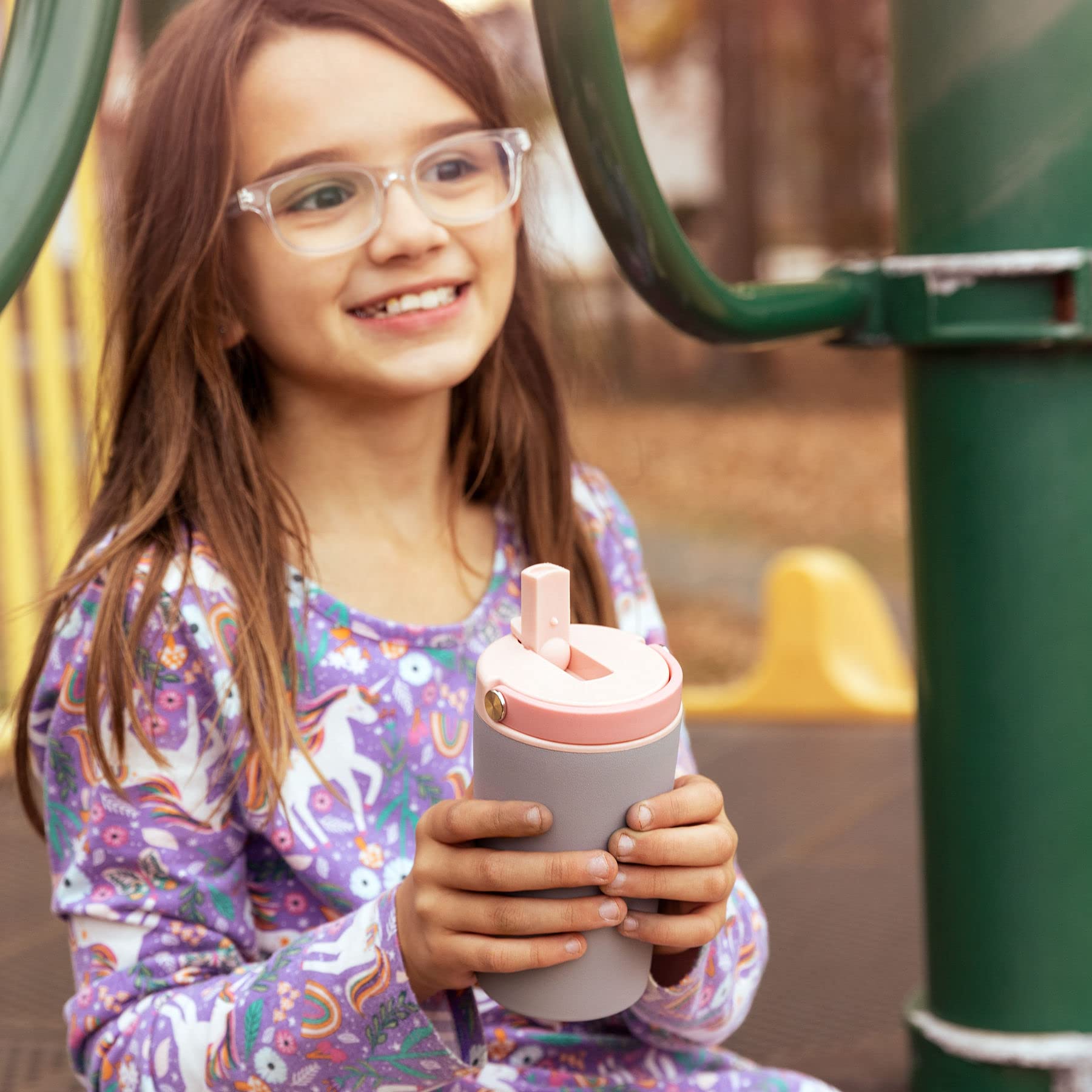 Hydrapeak Junior 14oz Insulated Kids Water Bottle - Blush/Cloud, Soft Two-Tone Straw Lid