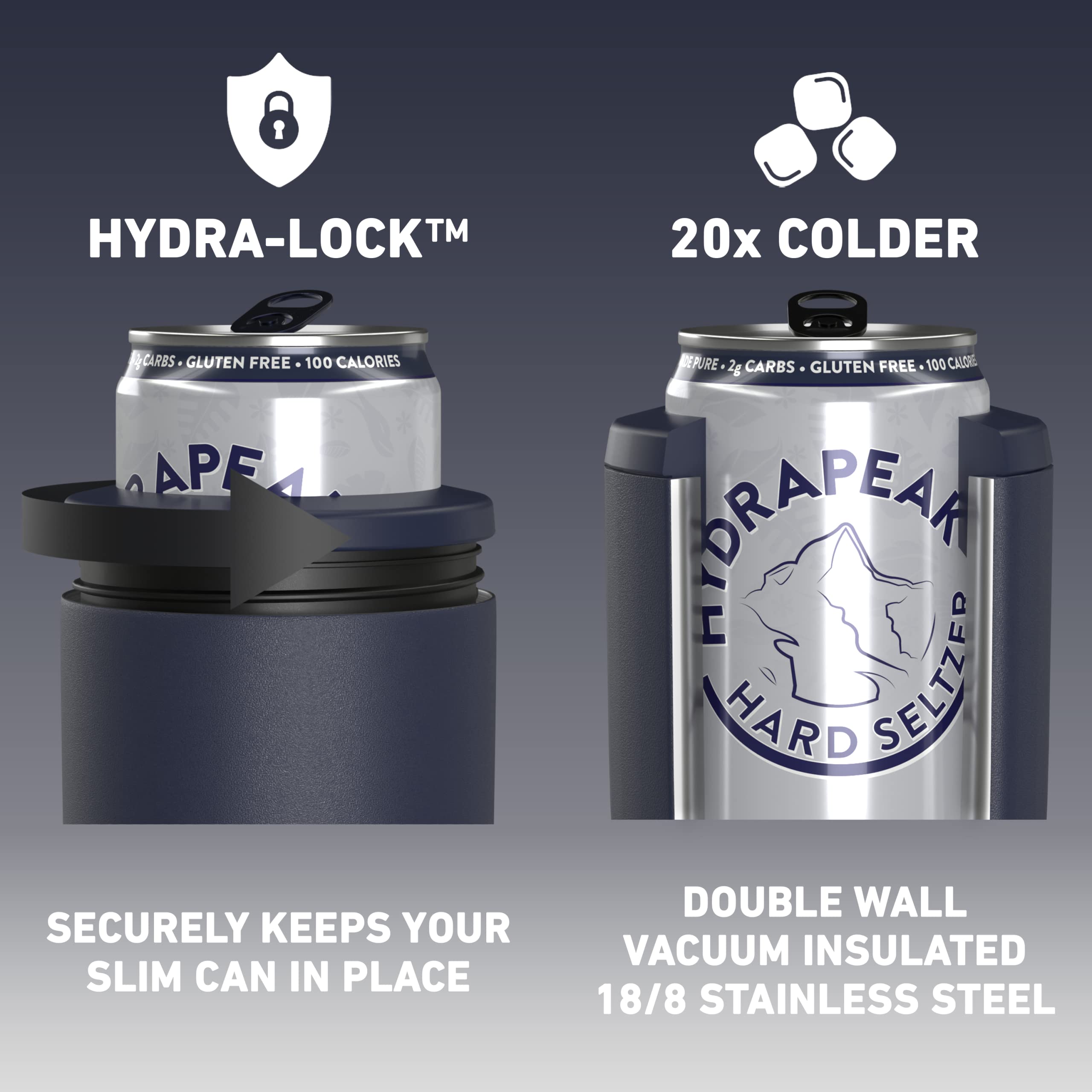 Hydrapeak 4-in-1 Insulated Can Cooler - Navy, Fits 12 oz Slim & Standard Cans, Beer Bottles