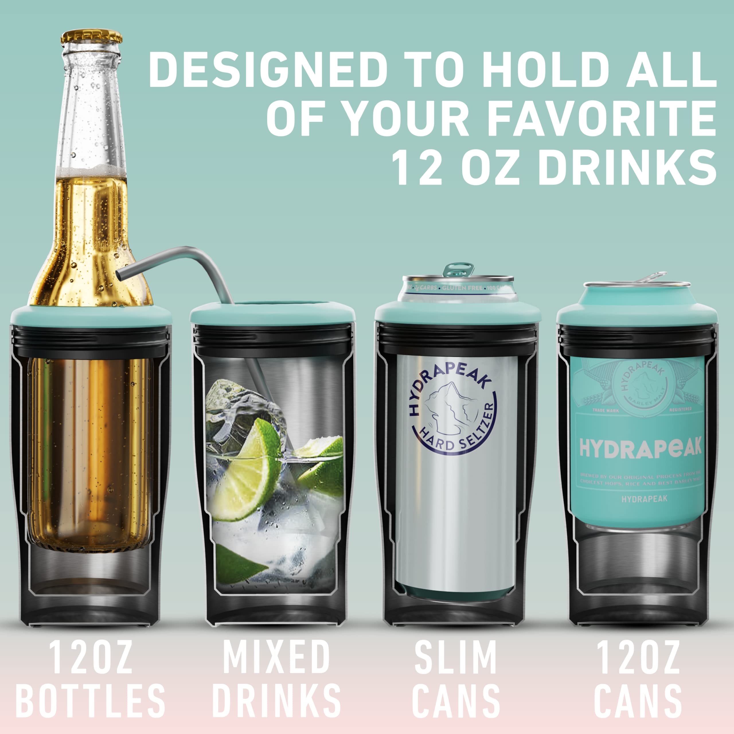 Hydrapeak 4-in-1 Insulated Can Cooler - Hawaiian Sunset, Fits 12 oz Slim & Standard Cans and Bottles