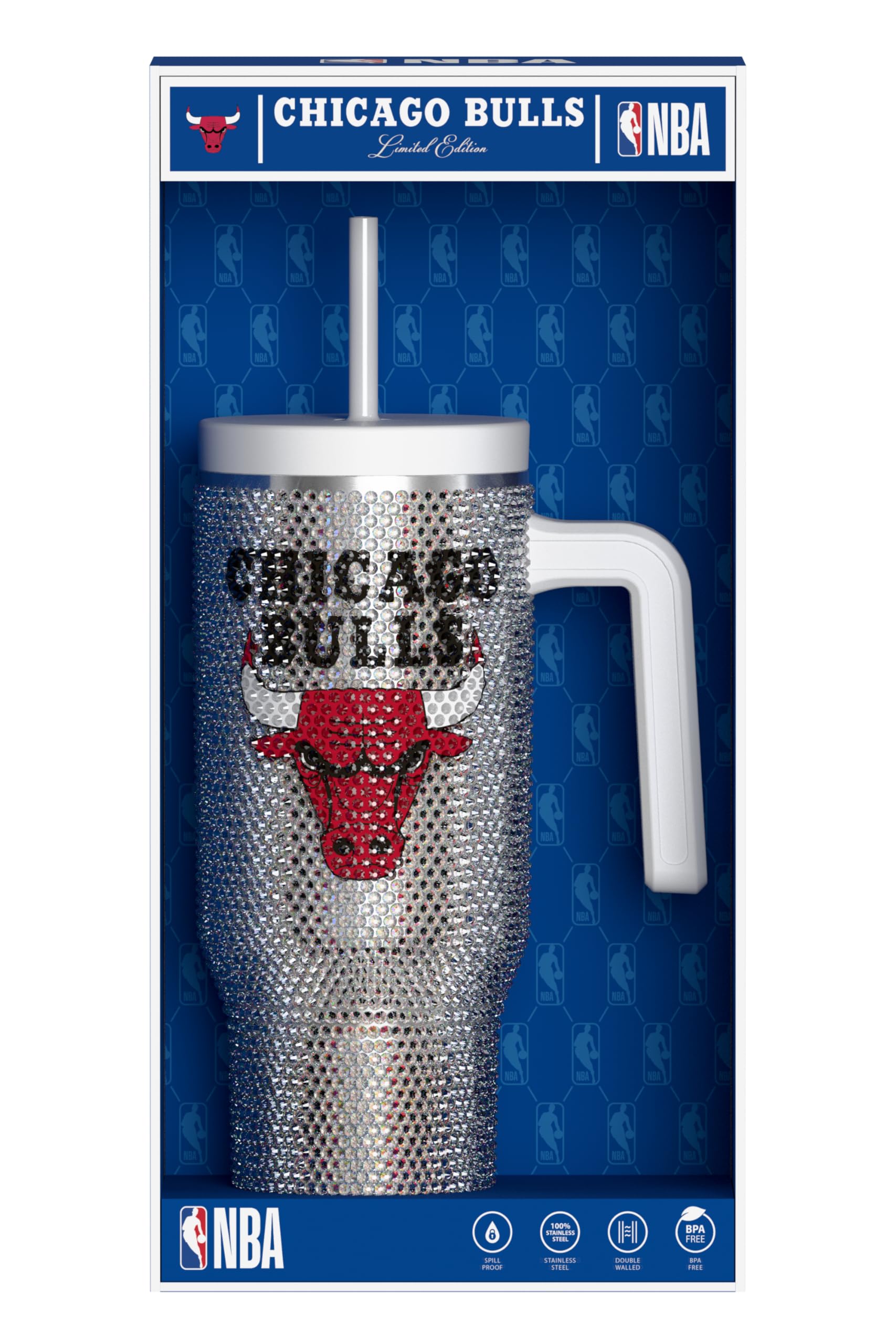 Hydrapeak Chicago Bulls Officially Licensed 40oz Rhinestone Bling Tumbler with Handle