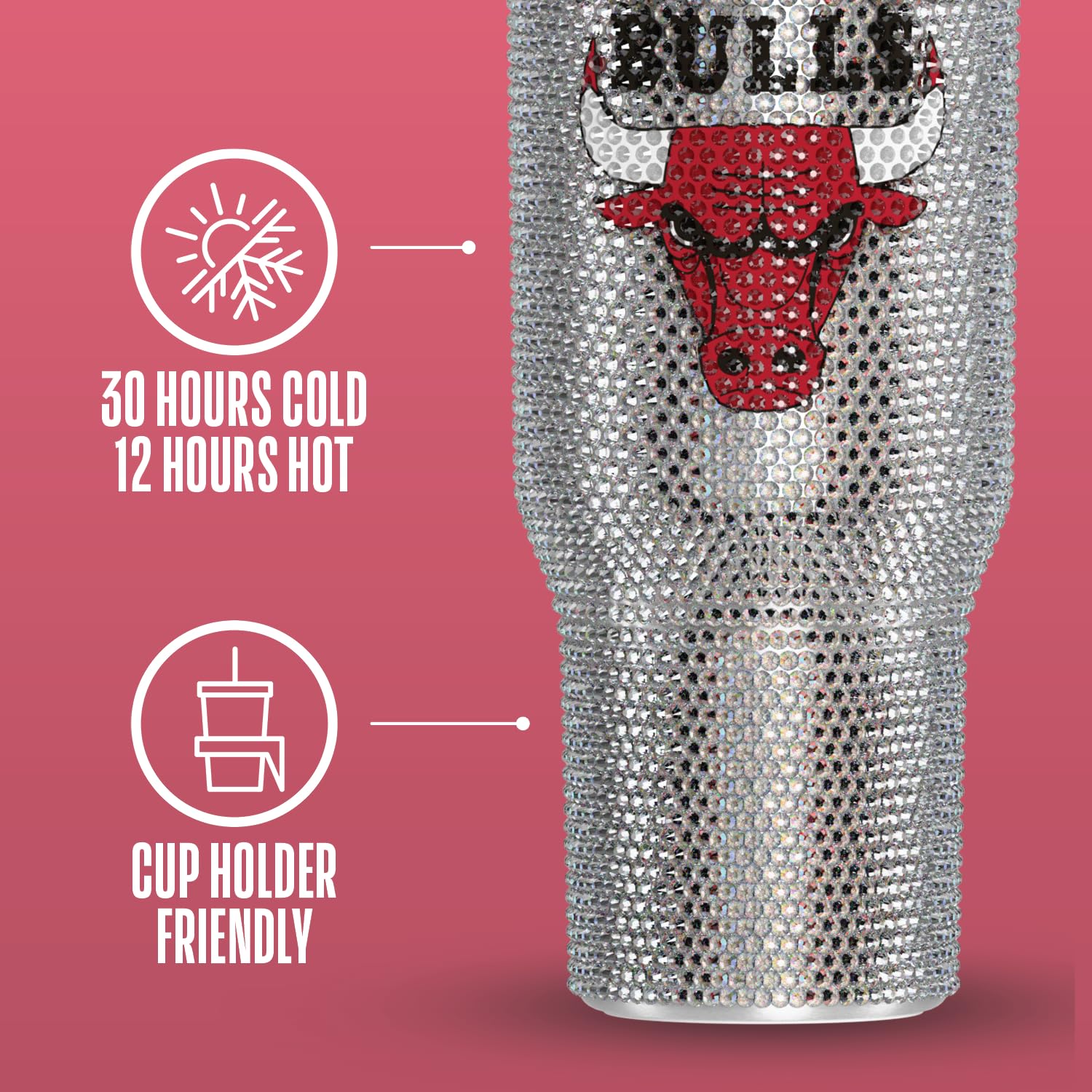 Hydrapeak Chicago Bulls Officially Licensed 40oz Rhinestone Bling Tumbler with Handle